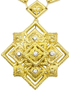 Hammerman Brothers Geometric Pendant Necklace with Diamonds in Textured 18K Gold