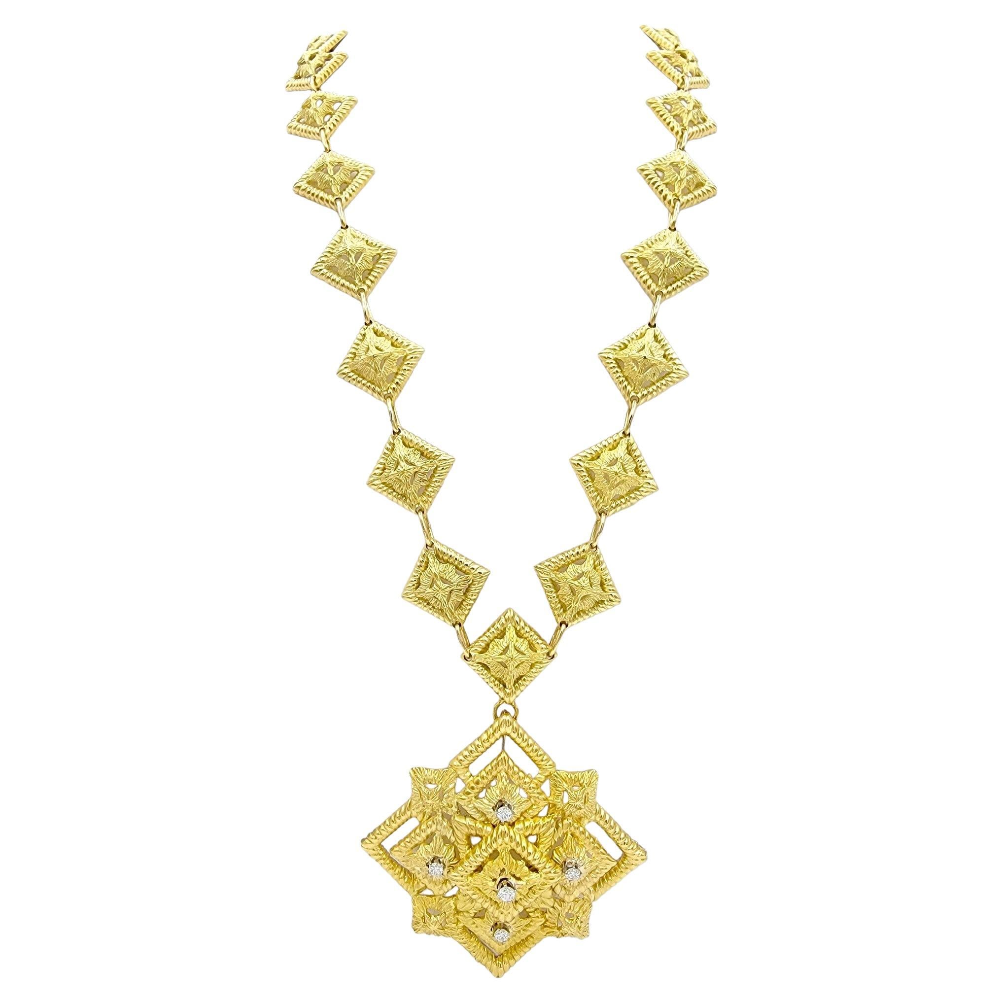Hammerman Brothers Diamond and 18K Yellow Gold Chunky Textured Pendant Necklace For Sale