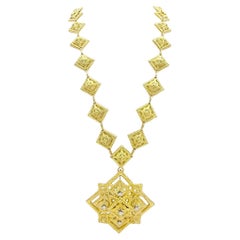 Hammerman Brothers Collar Colgante de Diamantes y Oro Amarillo de 18 K con Textura Gruesa