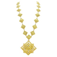 Hammerman Brothers Diamond and 18K Yellow Gold Chunky Textured Pendant Necklace