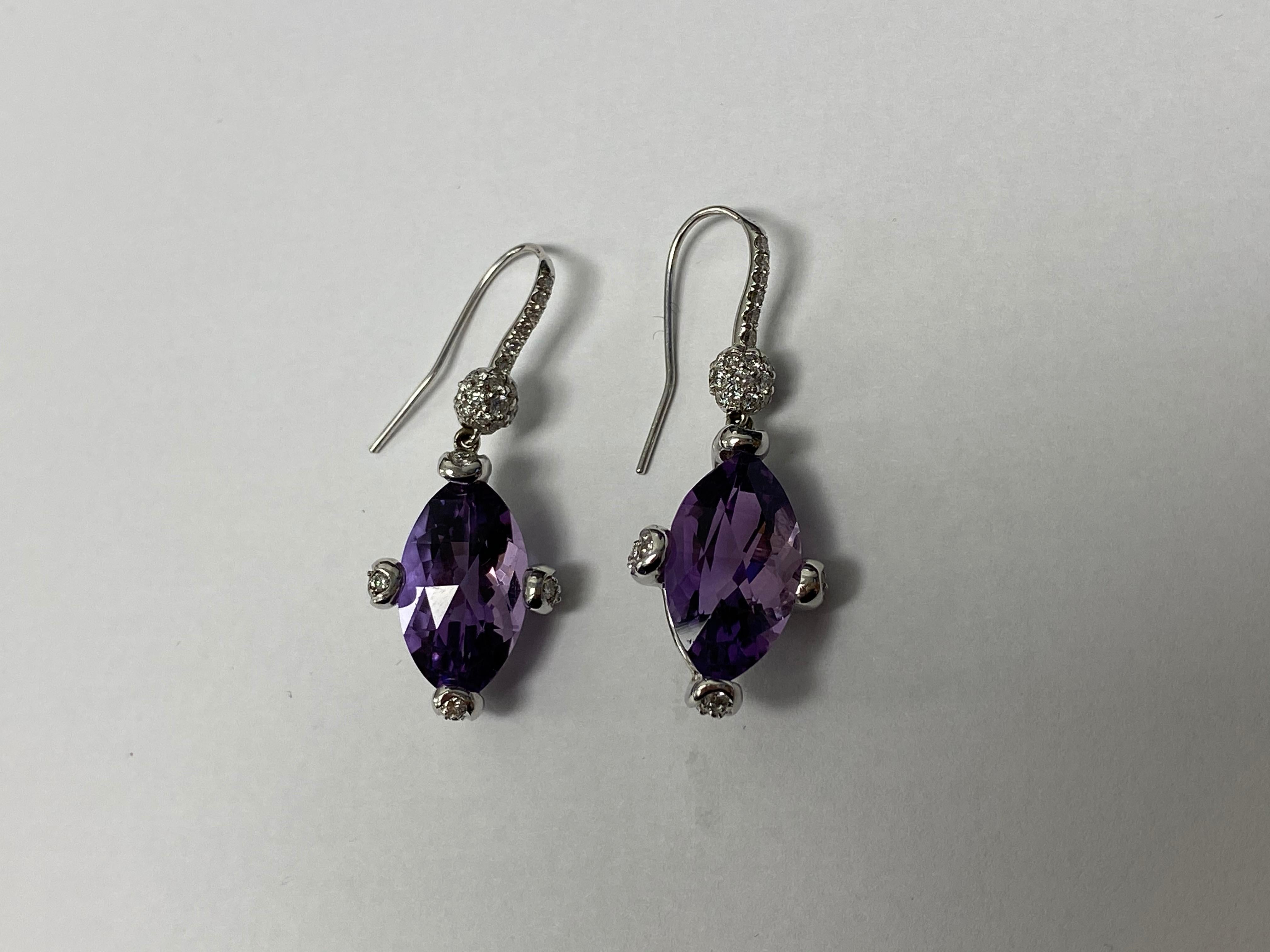 Round Cut Hammerman Brothers Diamond and Amethyst Earrings For Sale
