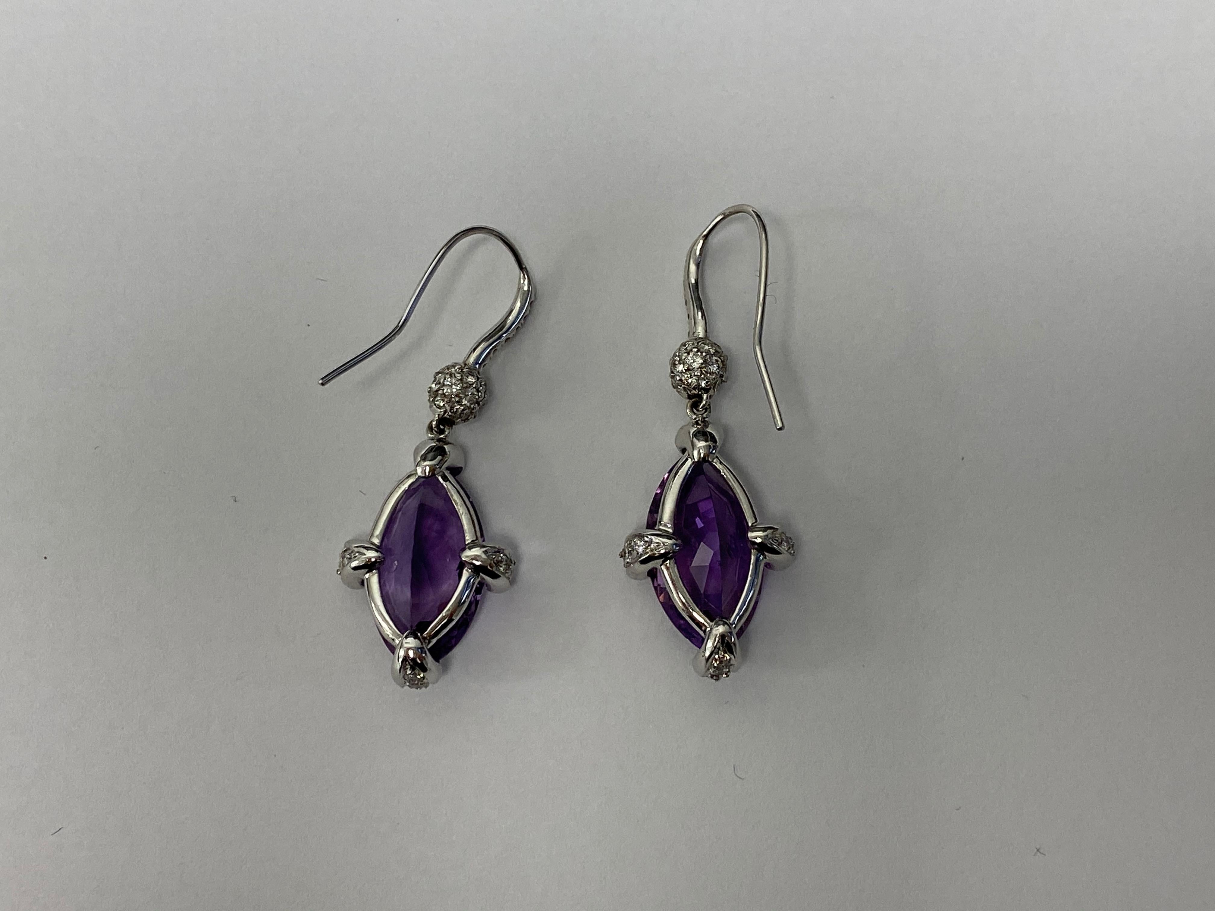 Hammerman Brothers Diamond and Amethyst Earrings In New Condition For Sale In New York, NY