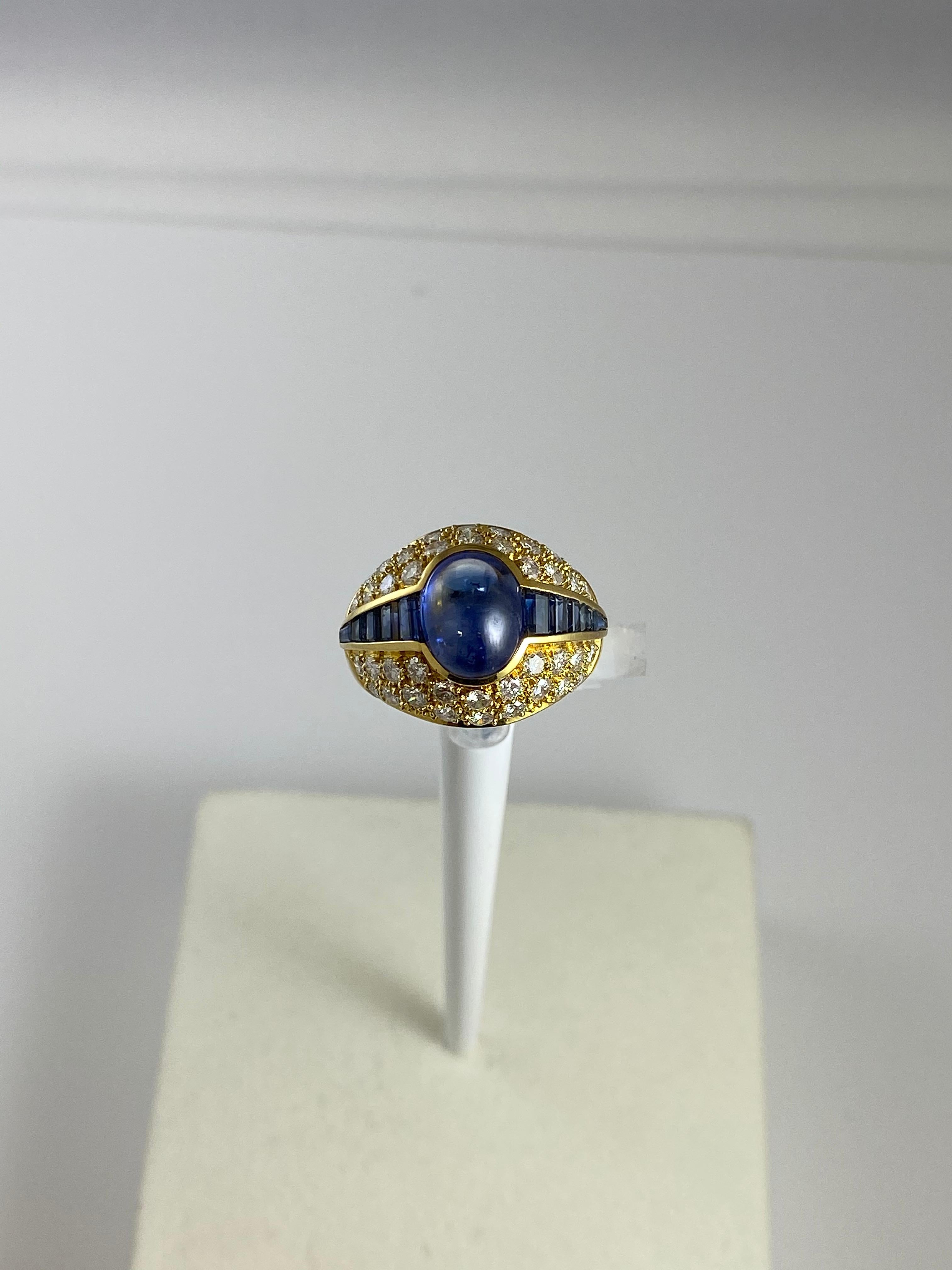 Round Cut Hammerman Brothers Diamond and Cabochon Sapphire Band For Sale
