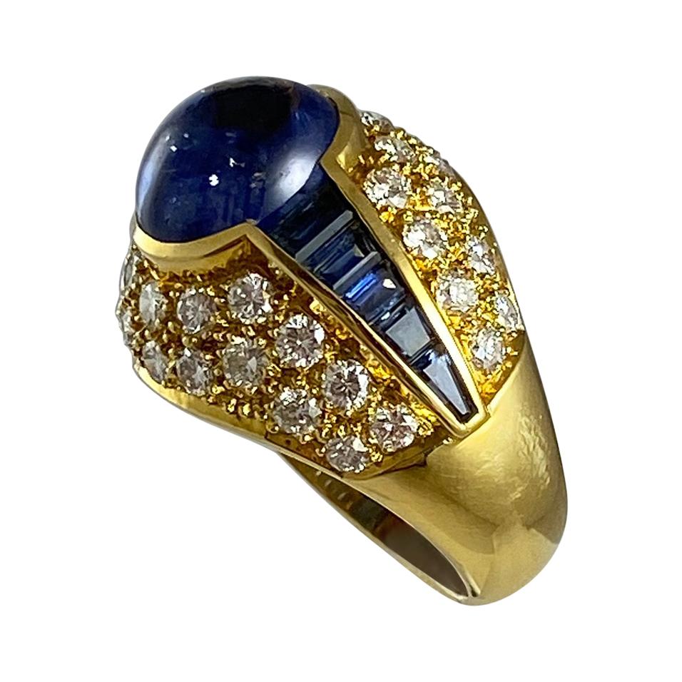 Hammerman Brothers Diamond and Cabochon Sapphire Band For Sale