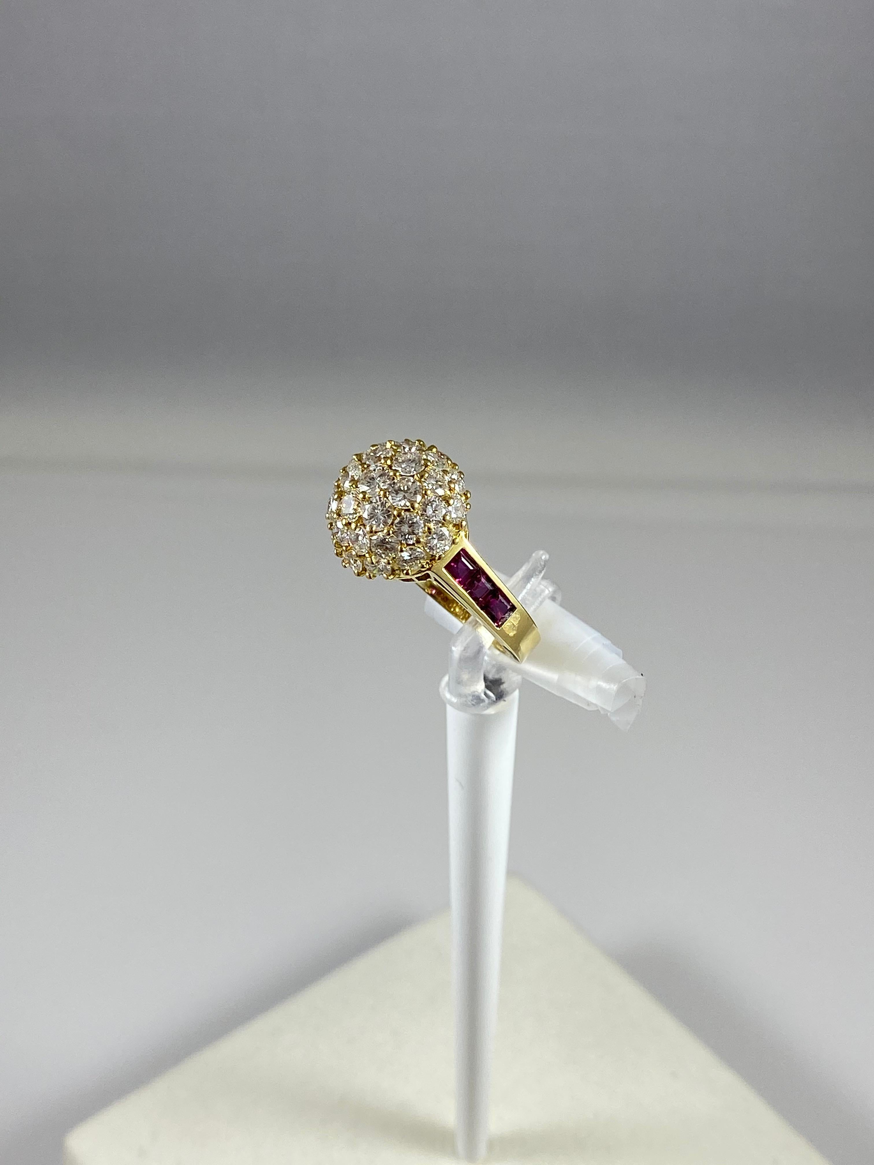 Hammerman Jewels 18 Karat Yellow Gold Diamond and Ruby Ring. 1.07 carats of rubies, 2.43 carats of diamonds. Size 5.5.