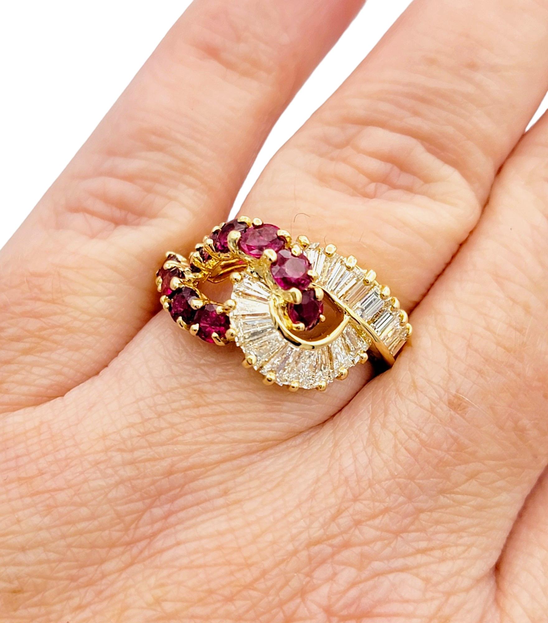 Hammerman Brothers Diamond and Ruby Infinity Style Ring in 18 Karat Yellow Gold For Sale 4