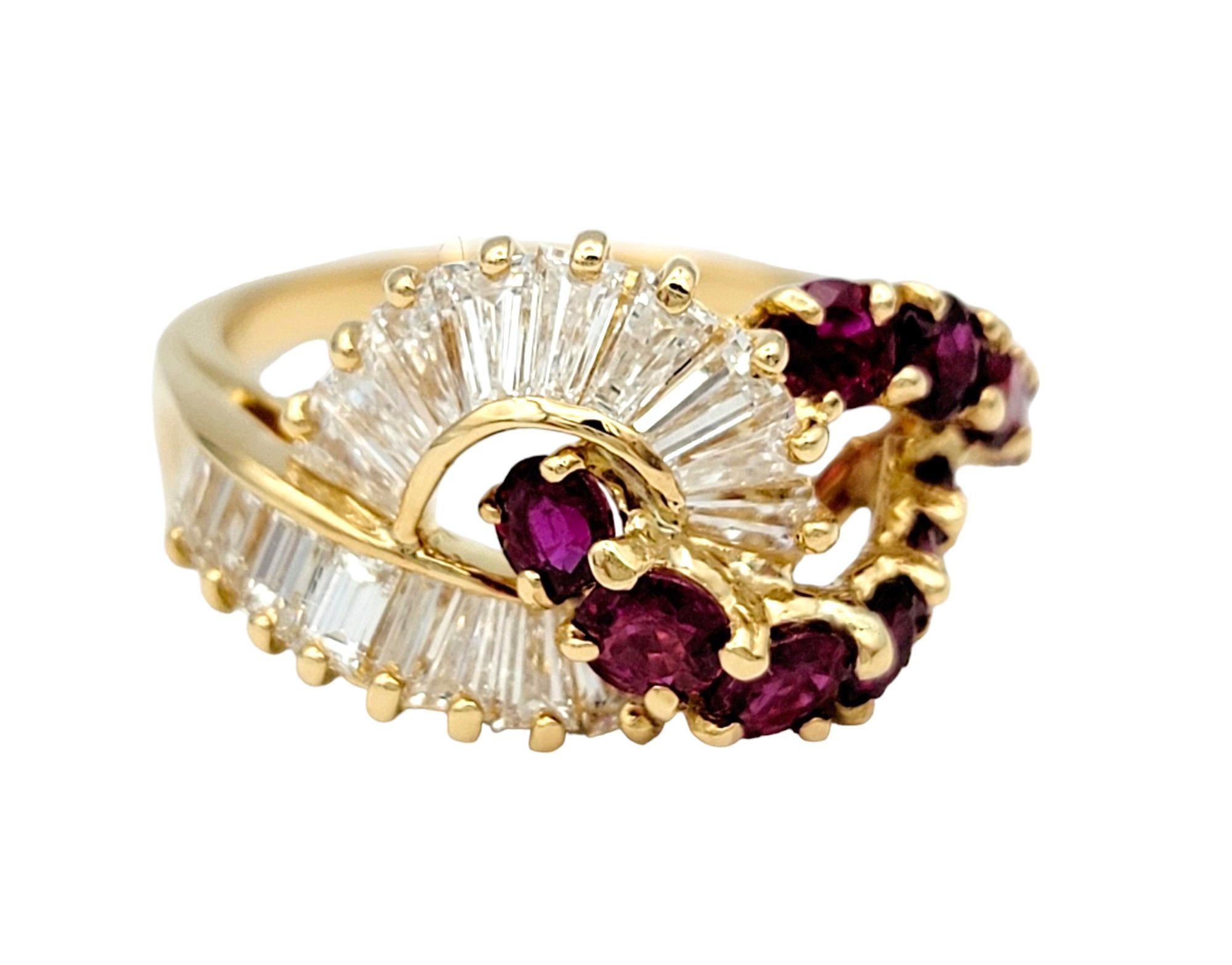 Contemporary Hammerman Brothers Diamond and Ruby Infinity Style Ring in 18 Karat Yellow Gold For Sale