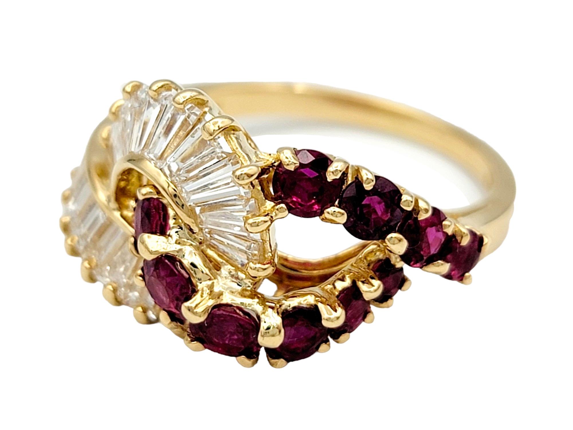 Hammerman Brothers Diamond and Ruby Infinity Style Ring in 18 Karat Yellow Gold In Good Condition For Sale In Scottsdale, AZ