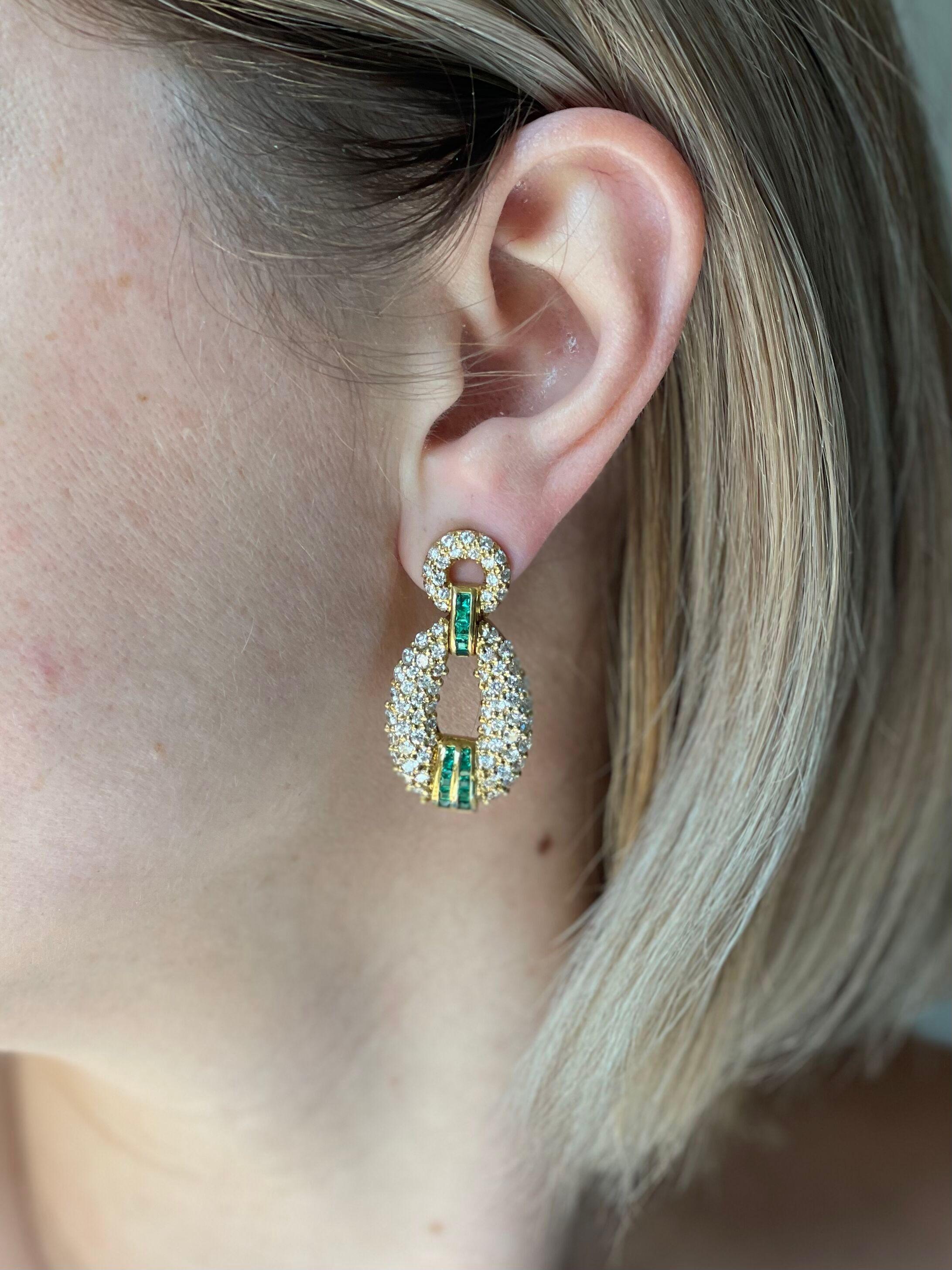 Women's or Men's Hammerman Brothers Diamond Emerald Gold Earrings For Sale