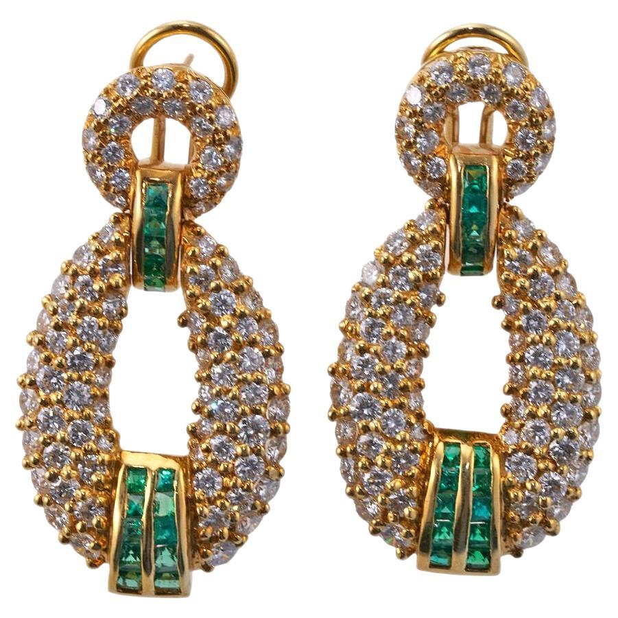 Hammerman Brothers Diamond Emerald Gold Earrings For Sale