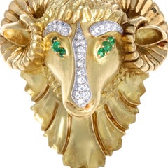 Hammerman Brothers Diamond Emerald Ram 18 Karat Yellow Gold Pendant