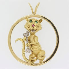 Hammerman Brothers Diamond Emerald Ruby Gold “Alley-Cat” Pendant