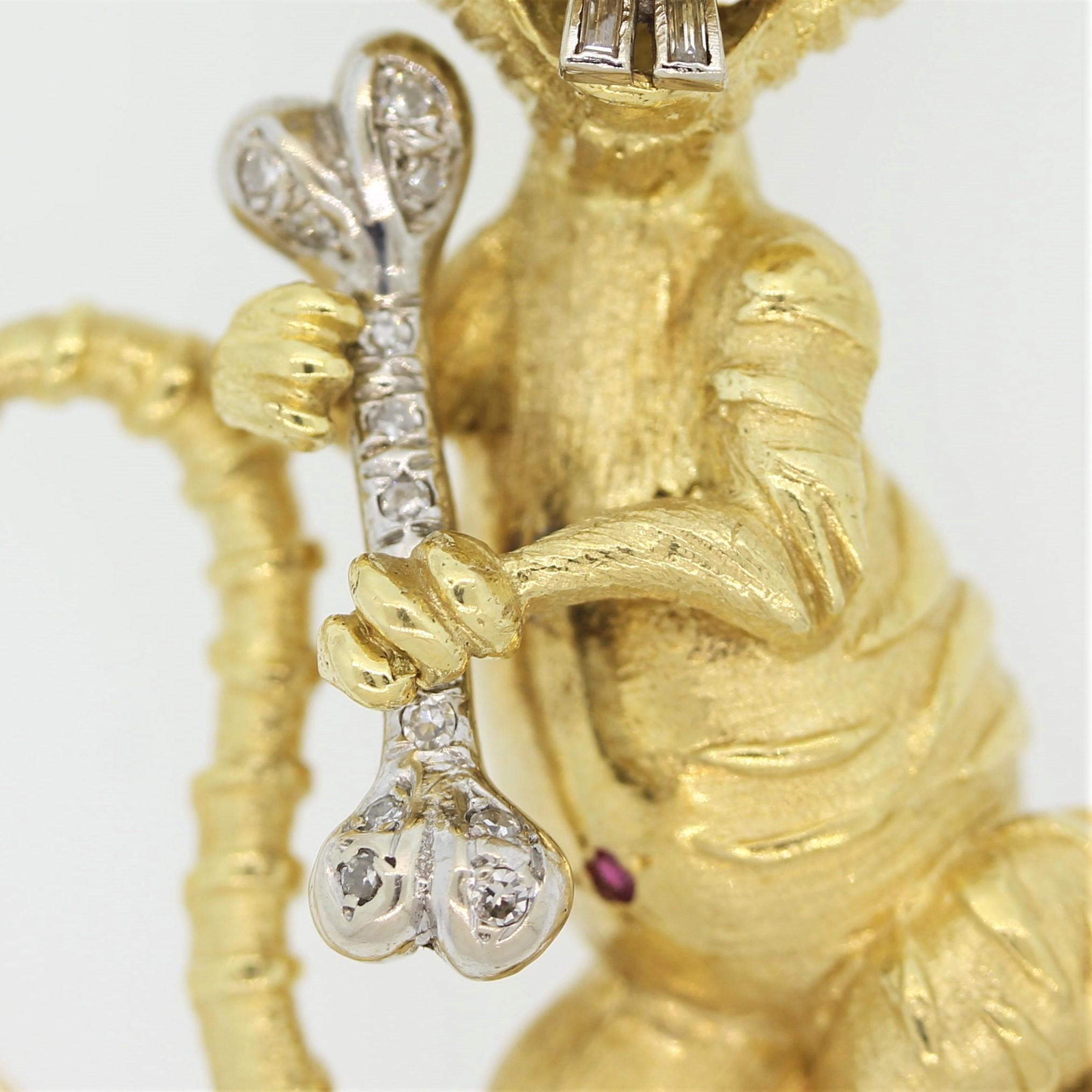 Hammerman Brothers Diamond Emerald Ruby Gold “Alley-Cat” Pendant In New Condition In Beverly Hills, CA