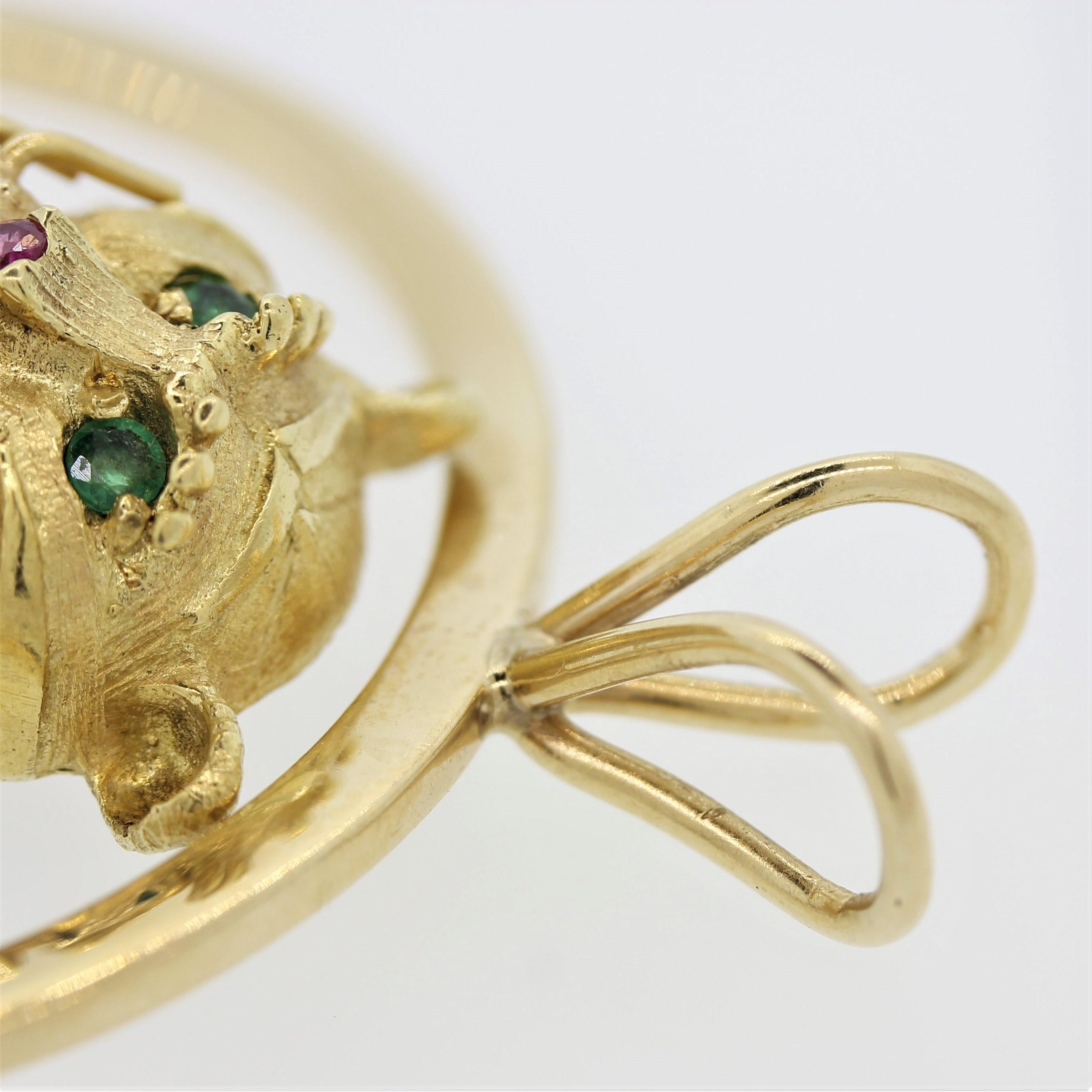 Women's or Men's Hammerman Brothers Diamond Emerald Ruby Gold “Alley-Cat” Pendant