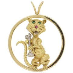 Hammerman Brothers Diamond Emerald Ruby Gold “Alley-Cat” Pendant