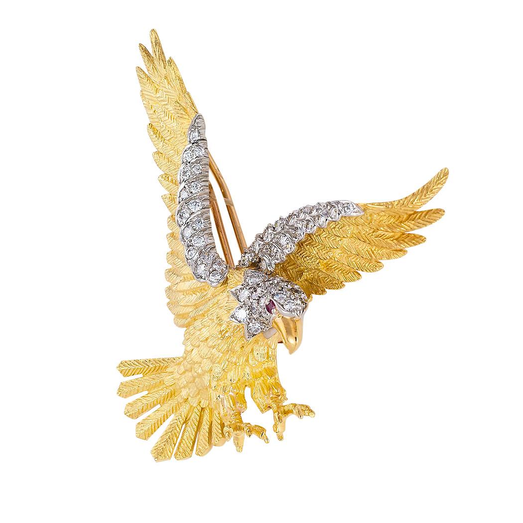 Rosenthal diamond ruby gold and platinum American bald eagle brooch pendant circa 1980.   Clear and concise information you want to know is listed below.  Contact us right away if you have additional questions.  We are here to connect you with