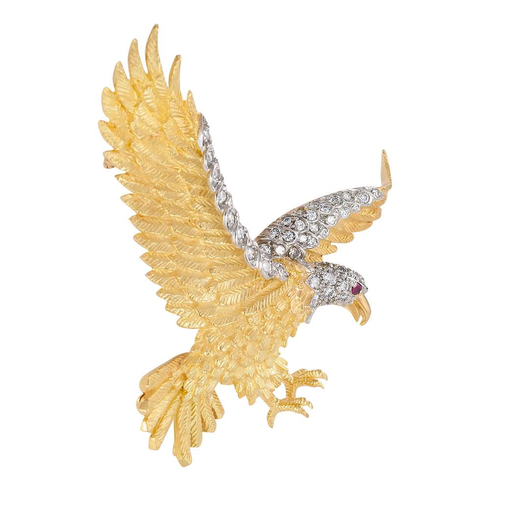 Contemporary Rosenthal Diamond Gold American Bald Eagle Brooch Pendant