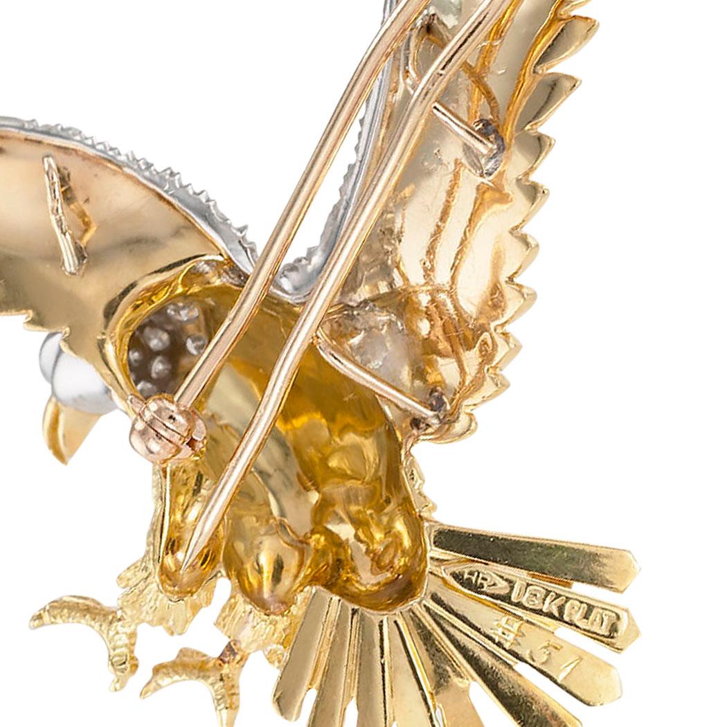 Rosenthal Diamond Gold American Bald Eagle Brooch Pendant In Good Condition In Los Angeles, CA