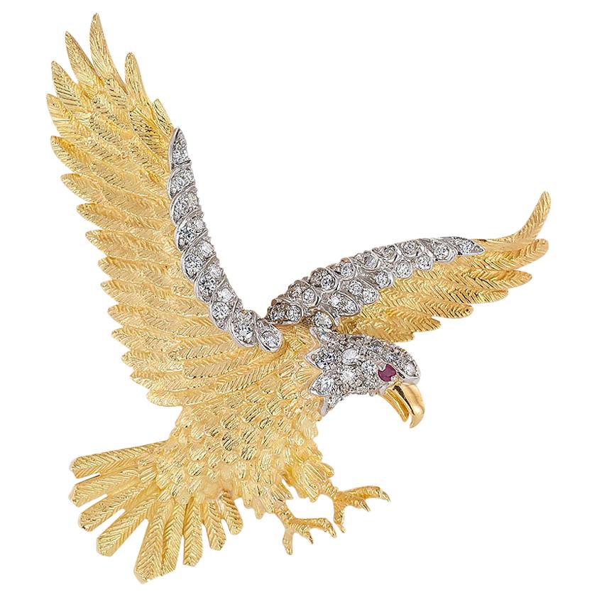 Rosenthal Diamond Gold American Bald Eagle Brooch Pendant
