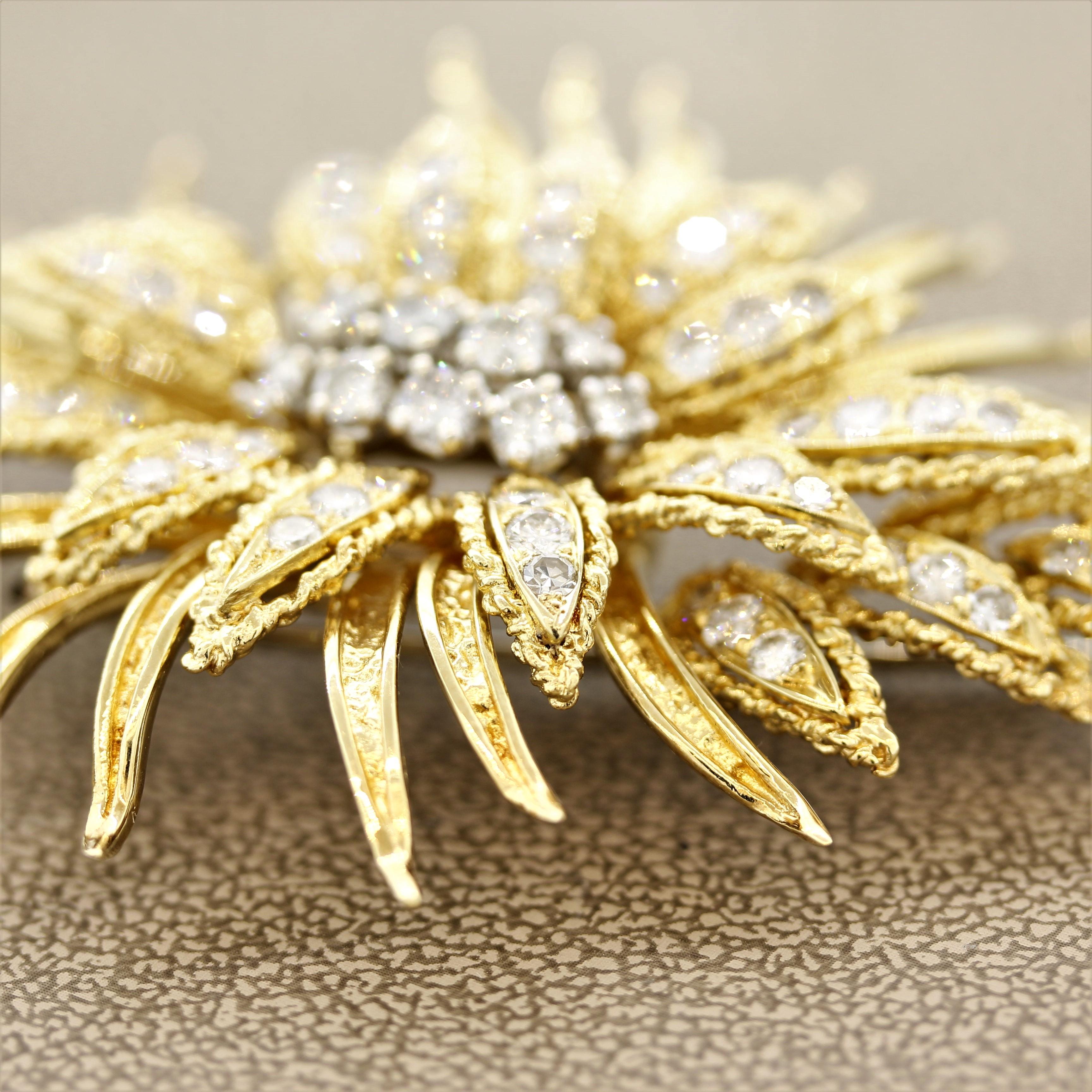 Hammerman Brothers Diamond Gold Spray Brooch In New Condition In Beverly Hills, CA
