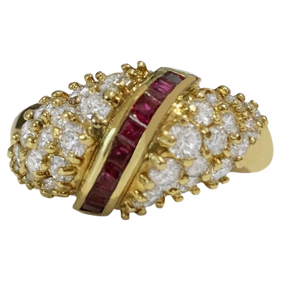 Hammerman Brothers Diamond Ruby Dome Yellow Gold Ring For Sale