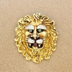 Hammerman Brothers Diamond Ruby Emerald Gold Lion Brooch