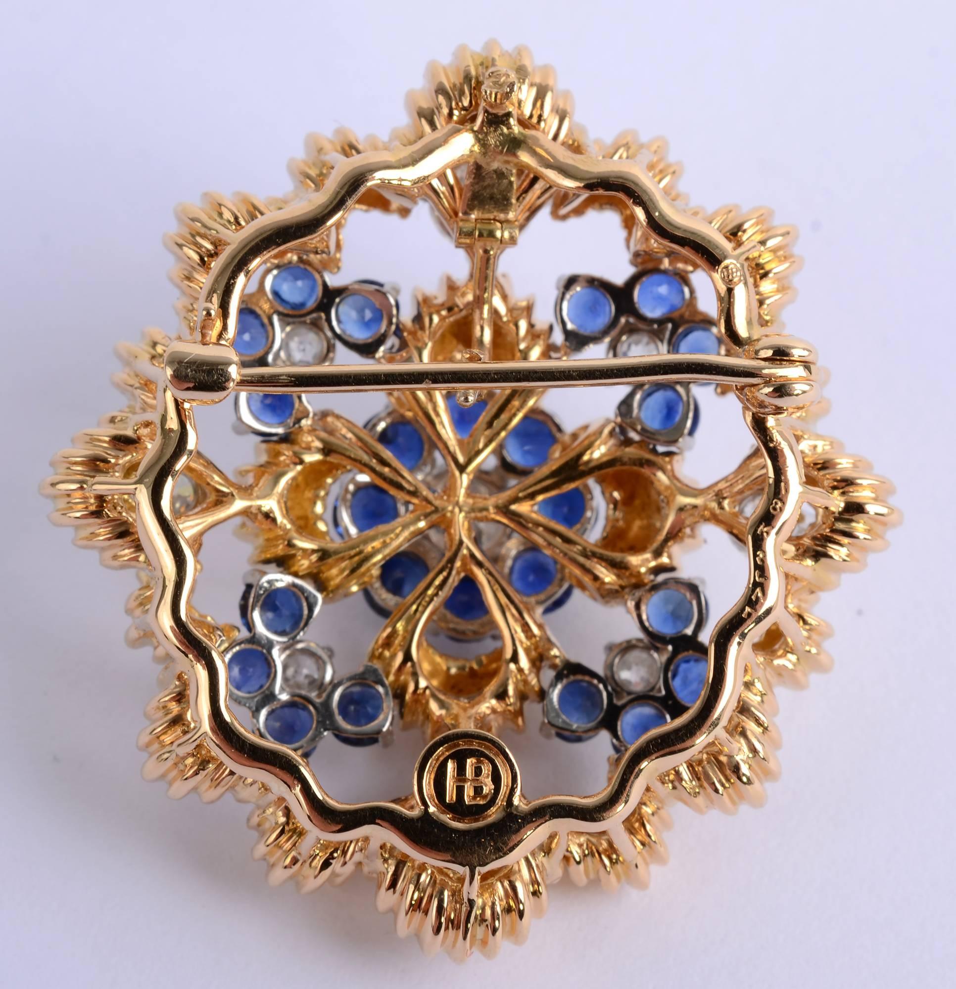 Modern Oscar Heyman and Brothers Diamond Sapphire Pendant/Brooch