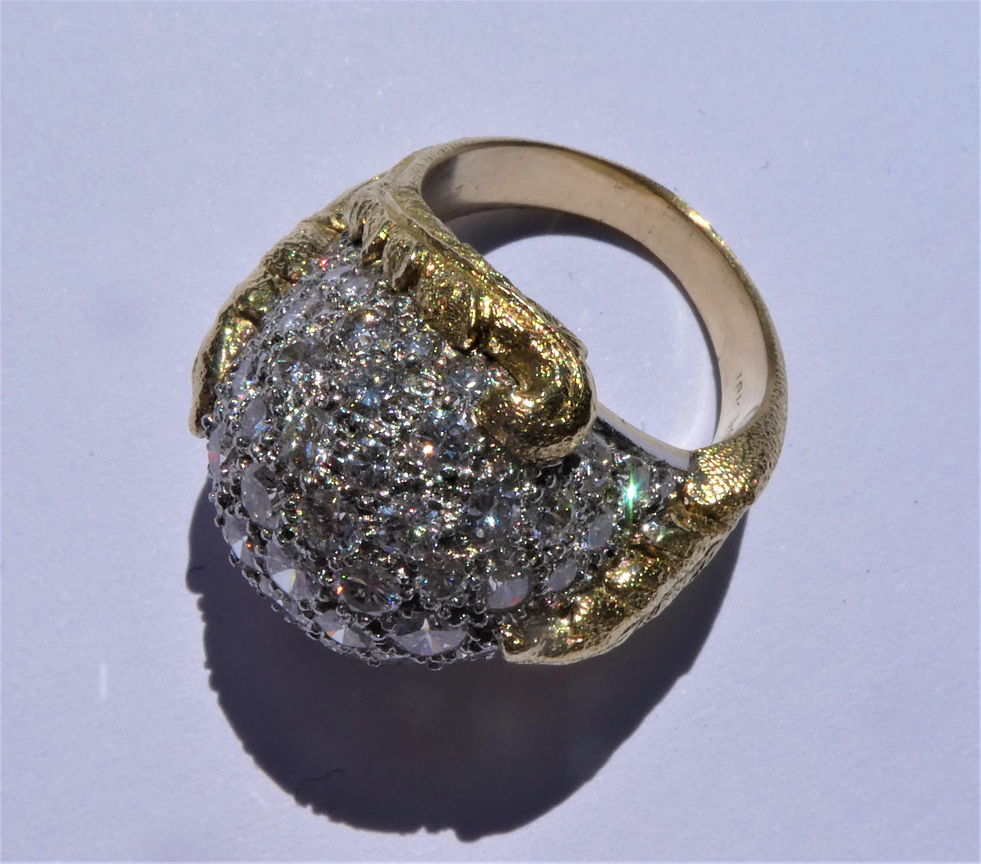Round Cut Hammerman Brothers Diamonds 18 Karat Yellow And White Gold Dome Cocktail Ring For Sale