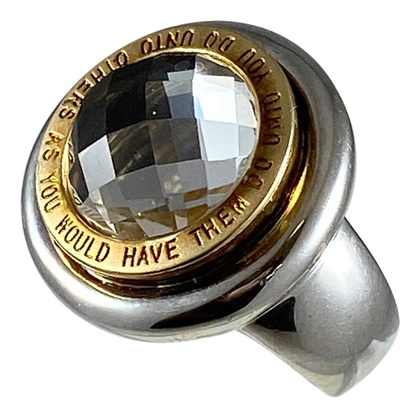 Hammerman Brothers Do Unto Others Round Crystal Mantra Ring For Sale