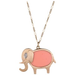 Hammerman Brothers Elephant Pendant Necklace Diamond 14k Gold Retro Jewelry