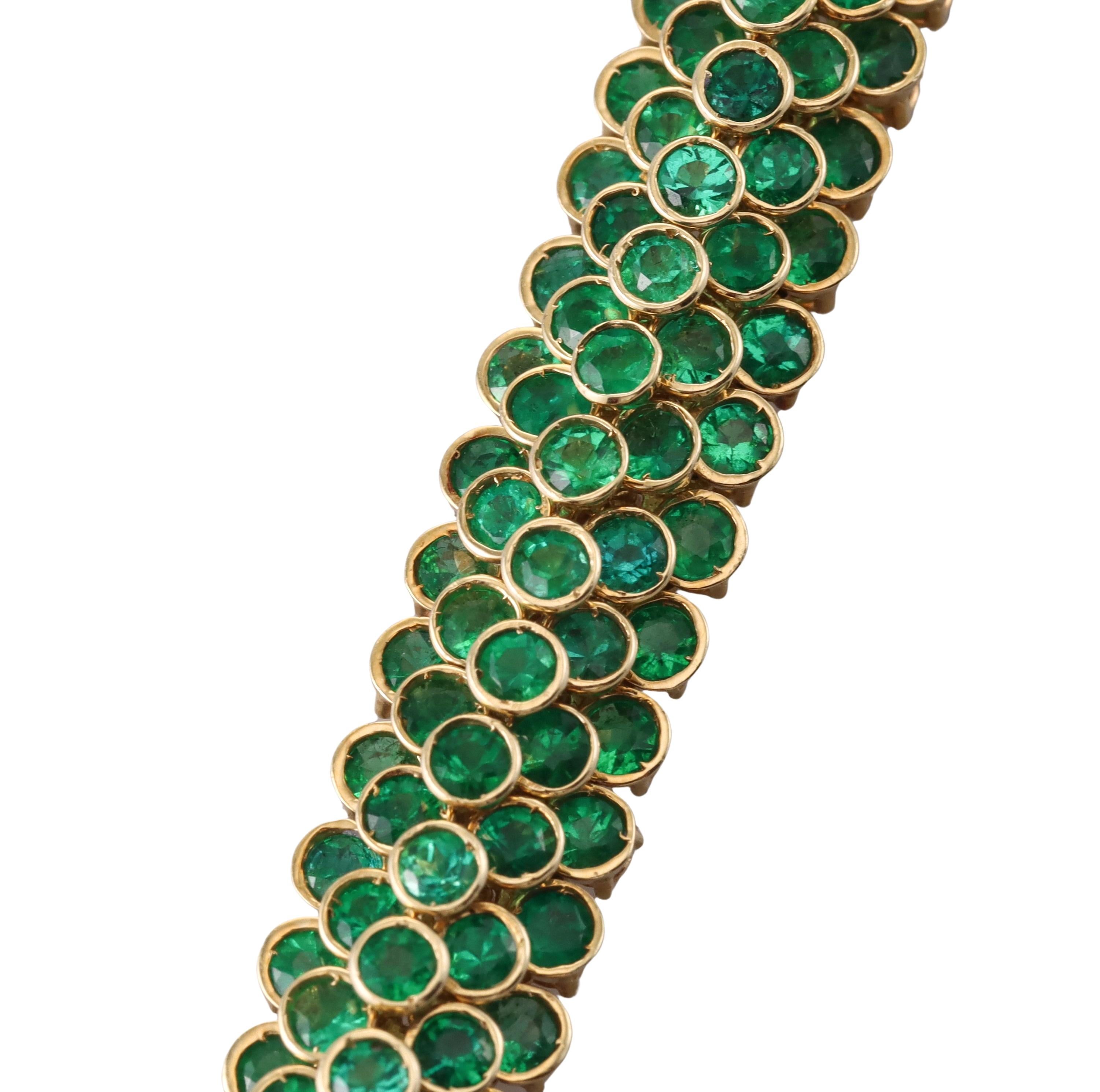 Round Cut Hammerman Brothers Emerald Domed Gold Bracelet For Sale
