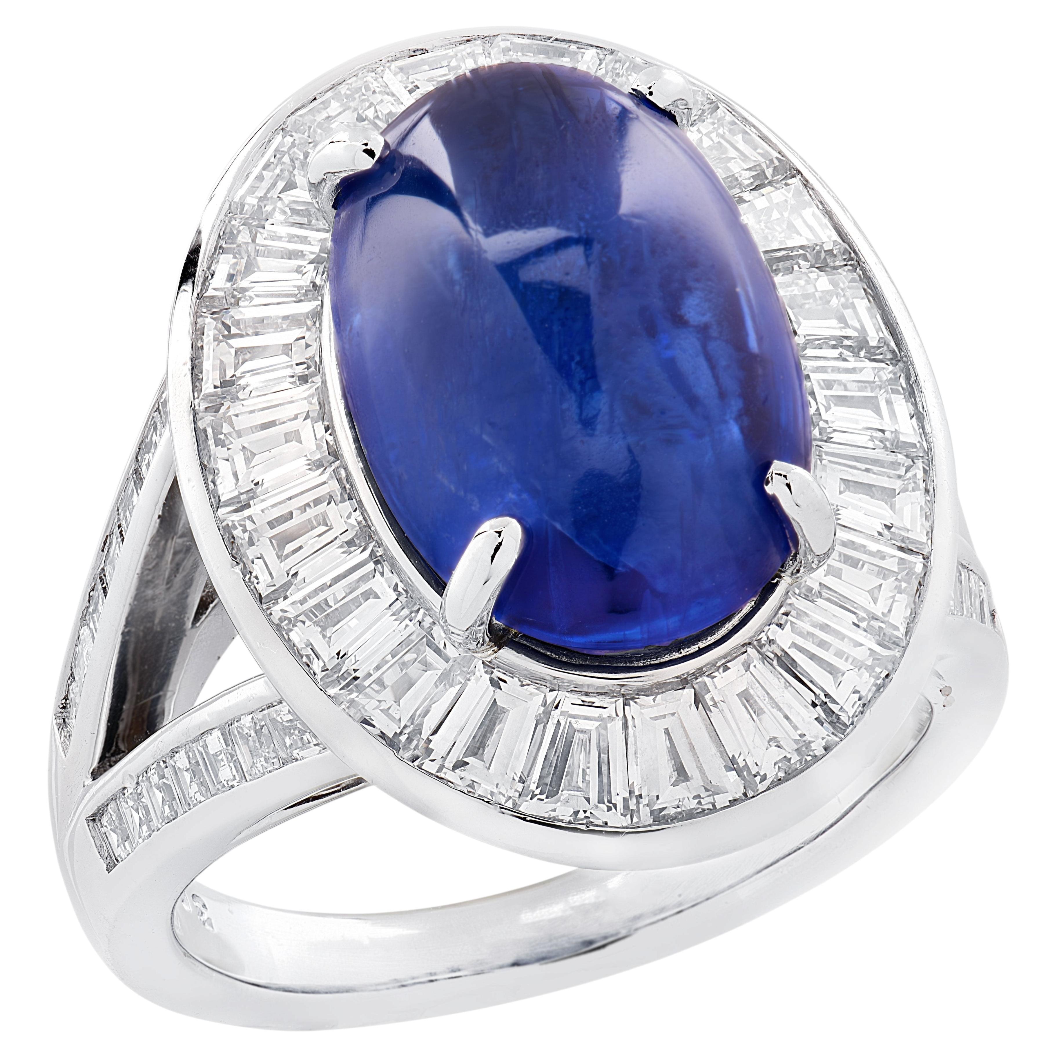 Anello con zaffiro di Ceylon e diamanti di Hammerman Brothers certificato GIA da 7,42 carati in vendita