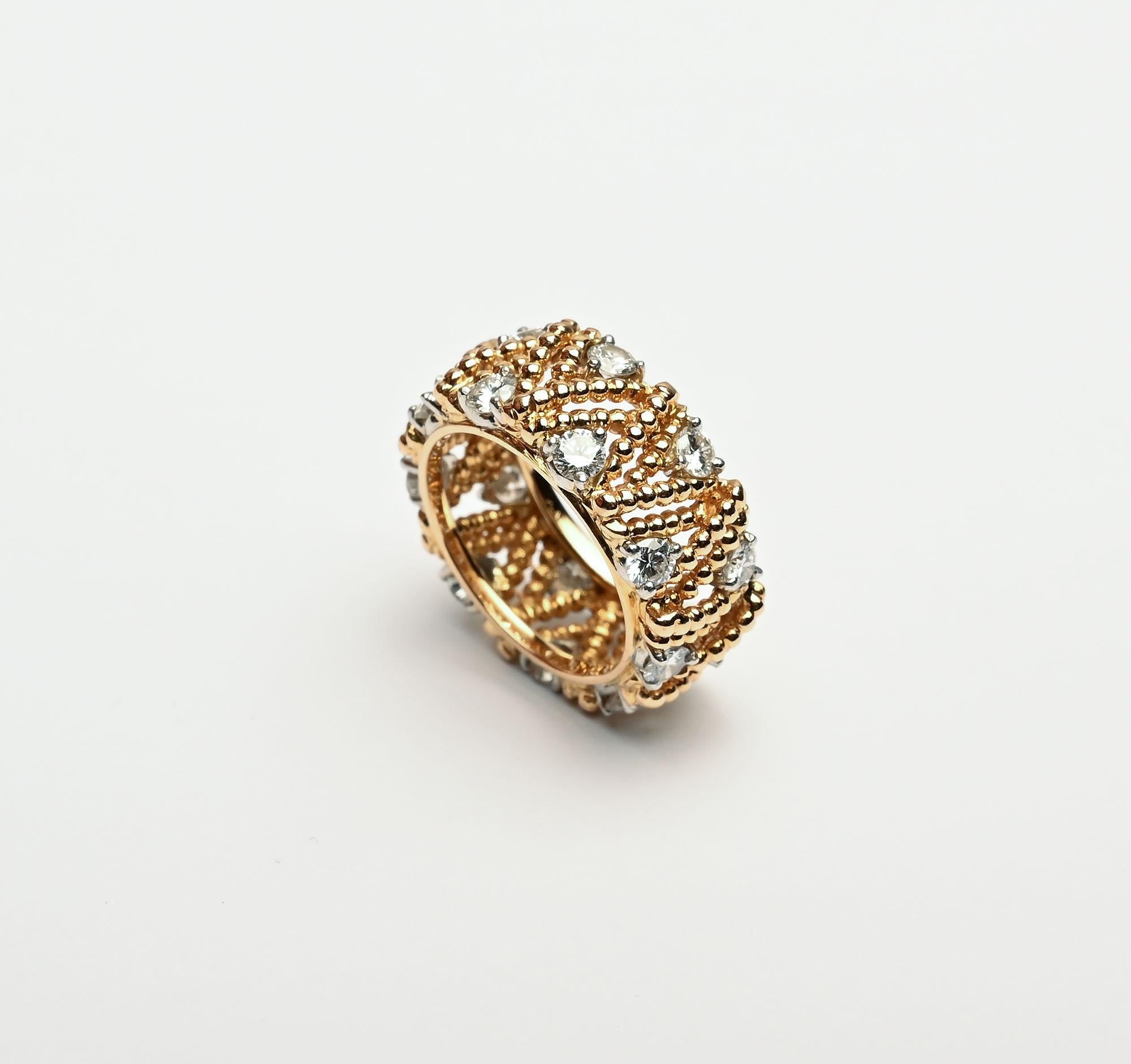 Brilliant Cut Hammerman Brothers Gold and Diamond Band Ring For Sale