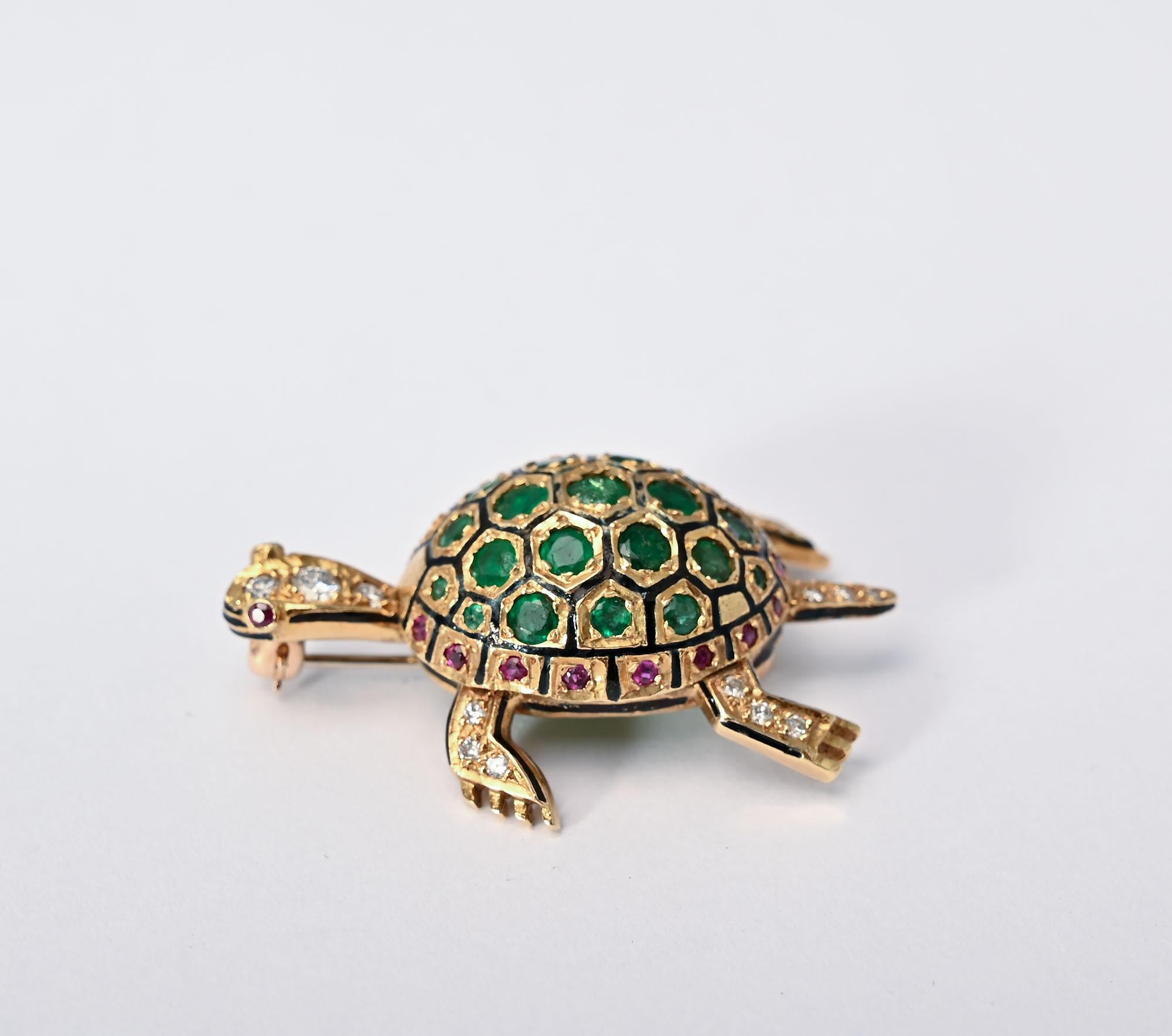 Broche Tortuga de Oro y Esmeralda Hammerman Brothers Contemporáneo en venta