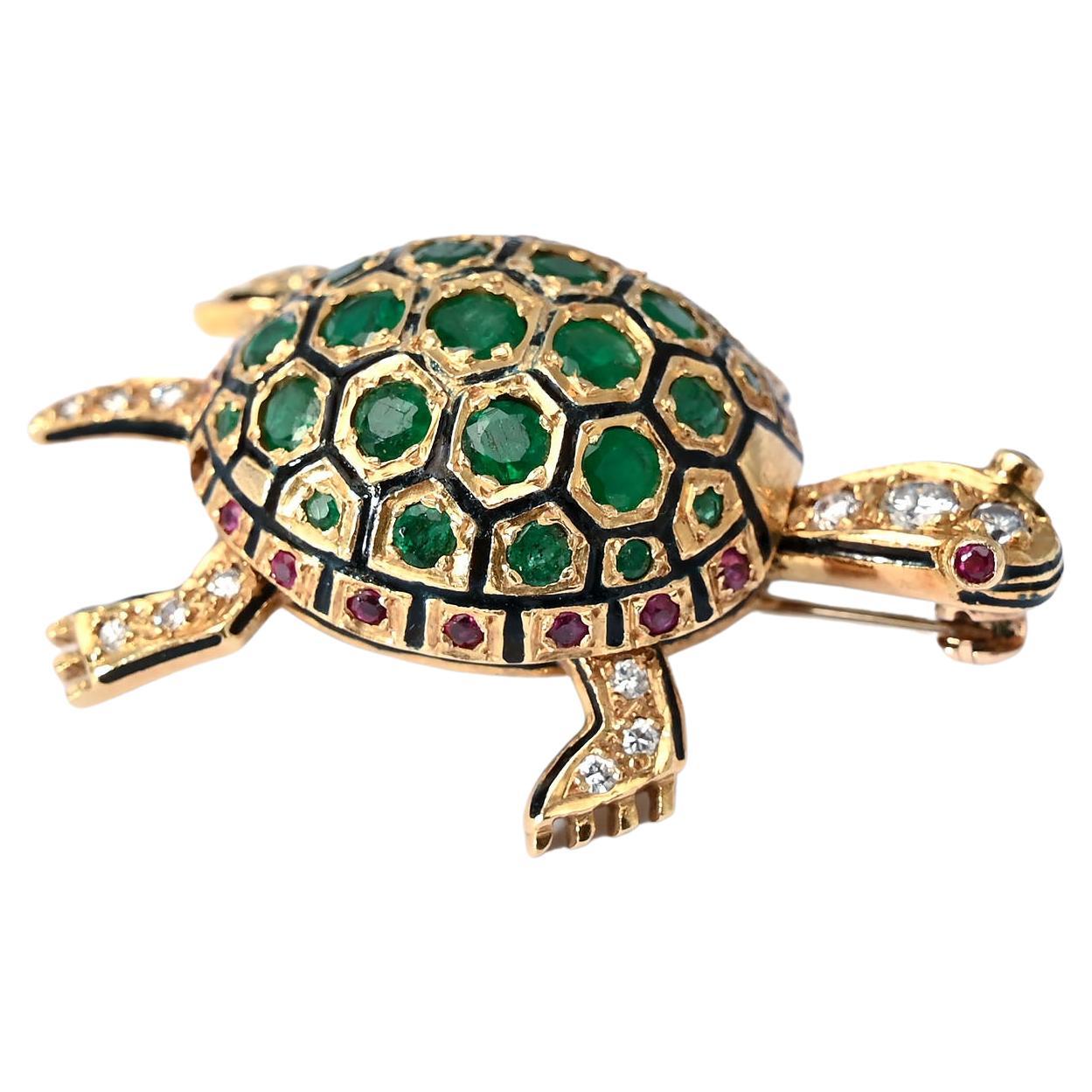 Hammerman Brothers Schildkrötenbrosche aus Gold und Smaragd