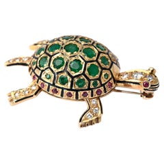 Vintage Hammerman Brothers Gold and Emerald Turtle Brooch