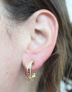 HAMMERMAN BROTHERS Hoop Earrings In 18Kt Yellow Gold With Diamonds & Rubies