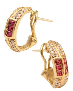 HAMMERMAN BROTHERS Pendientes de aro de oro amarillo de 18 quilates con diamantes y rubíes