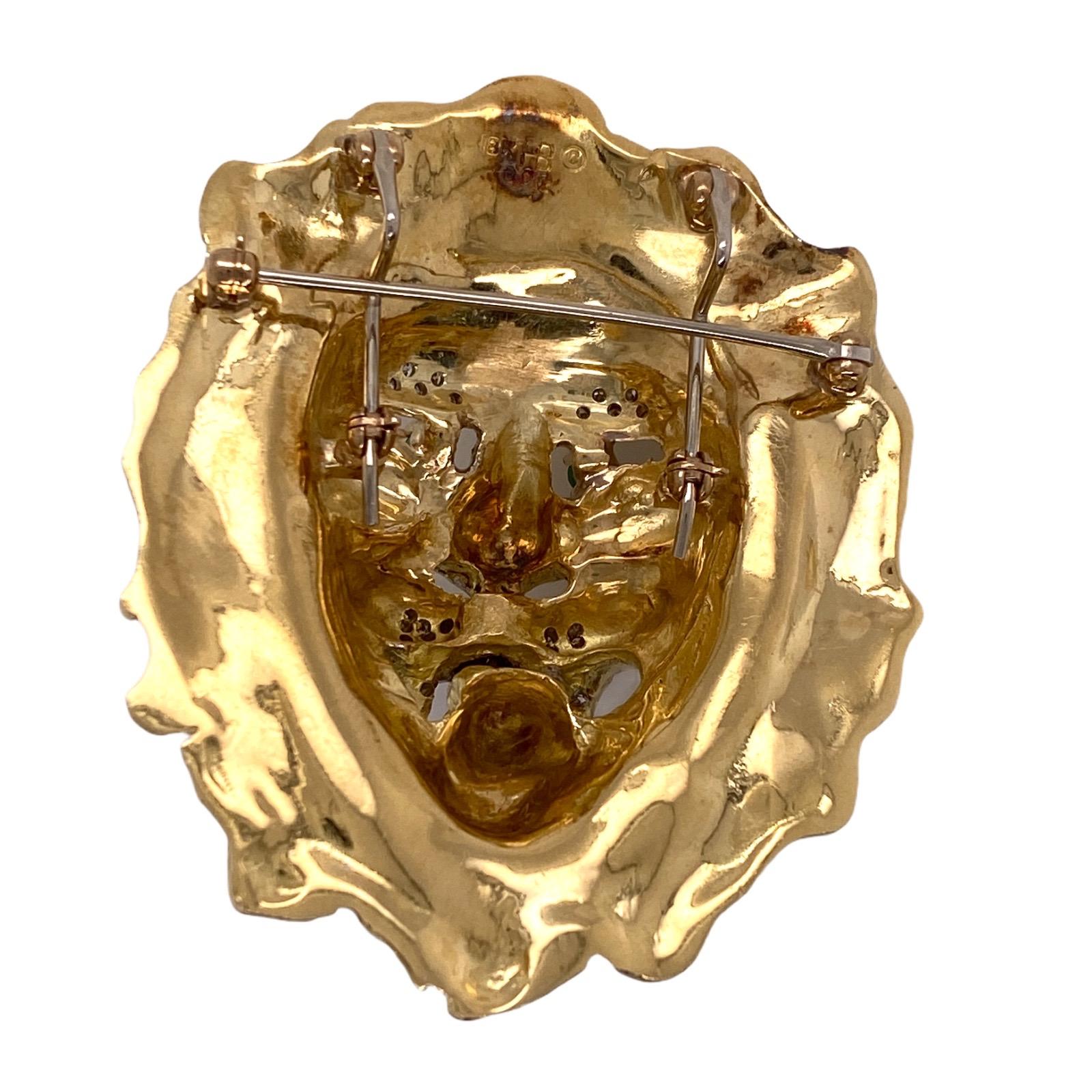 Contemporary Hammerman Brothers Lion Diamond Emerald Ruby Vintage Pendant Pin Brooch 18 Karat