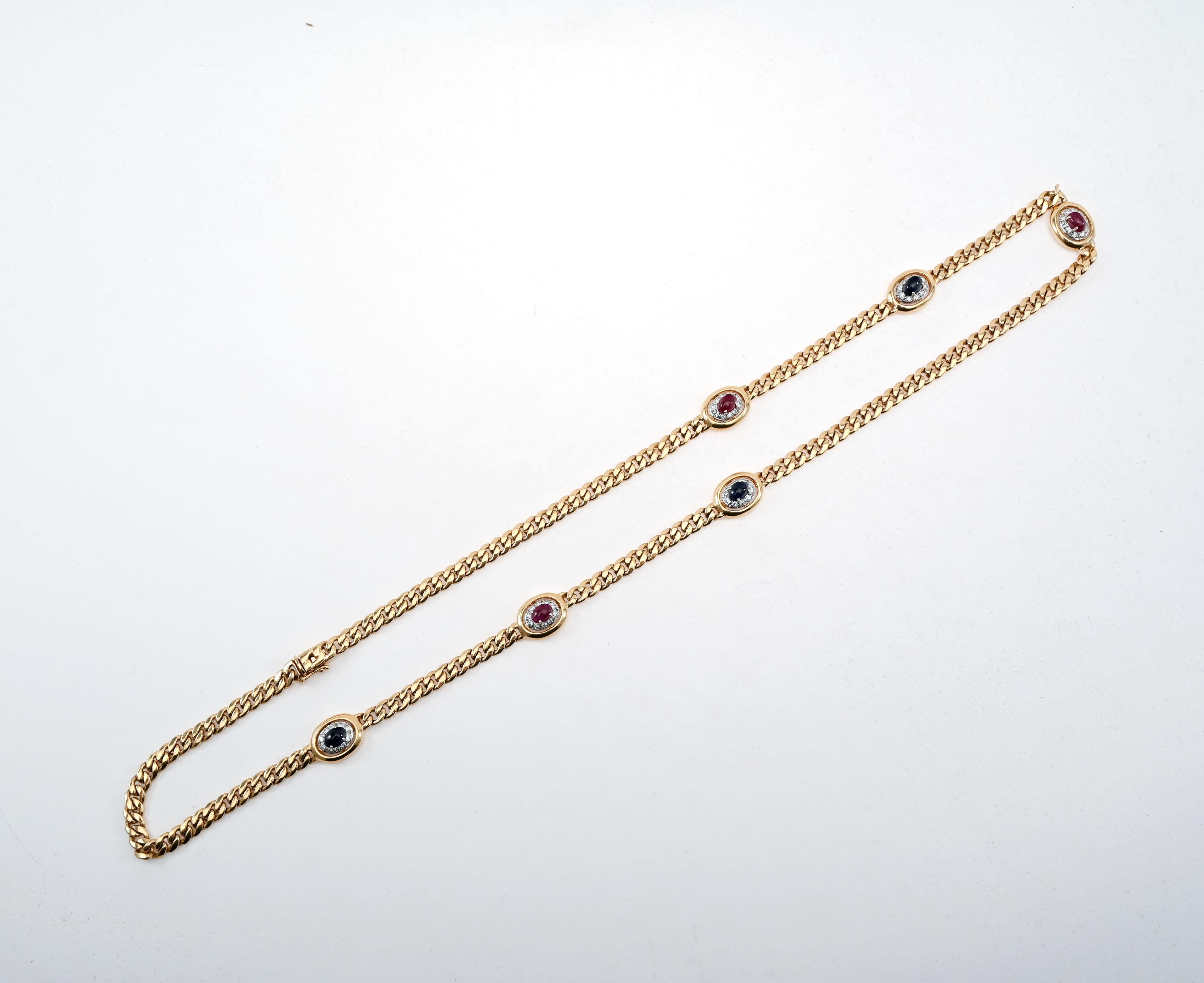 Hammerman Brothers Collar largo de cadena de oro con rubíes, zafiros y diamantes Contemporáneo en venta