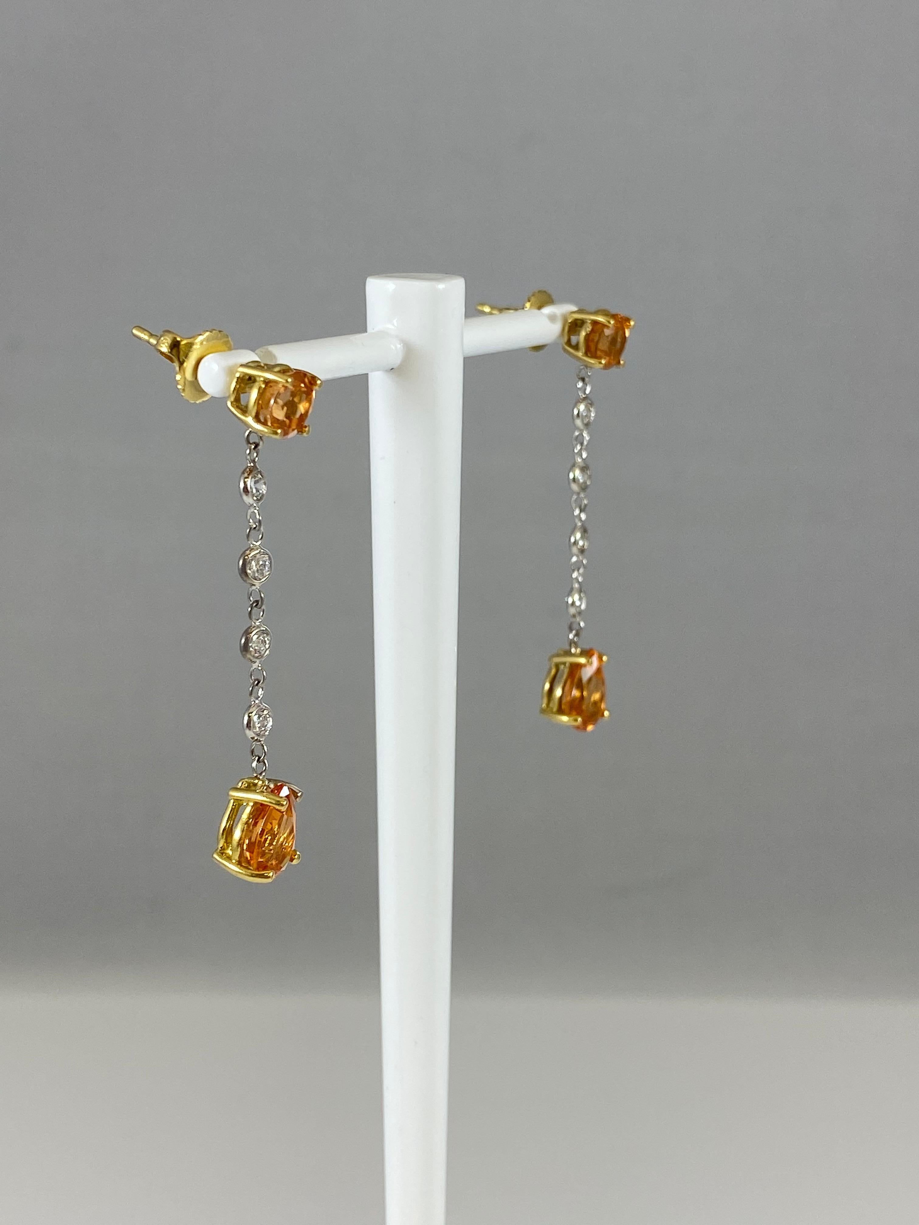 Round Cut Hammerman Brothers Mandarin Garnet Dangle Earrings For Sale