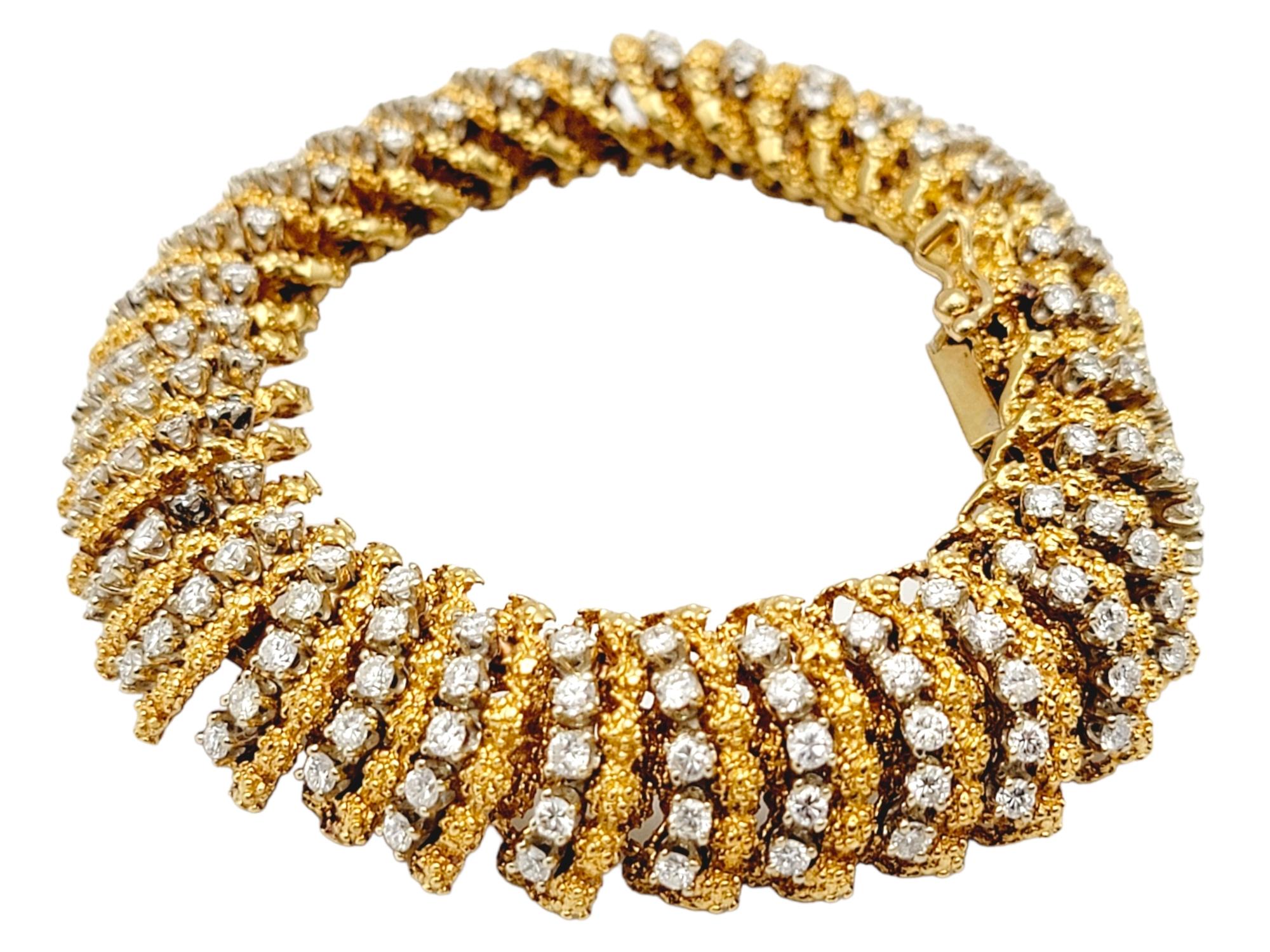 Round Cut Hammerman Brothers Multi Row Diamond Flexible Link Bracelet in 18 Karat Gold  For Sale