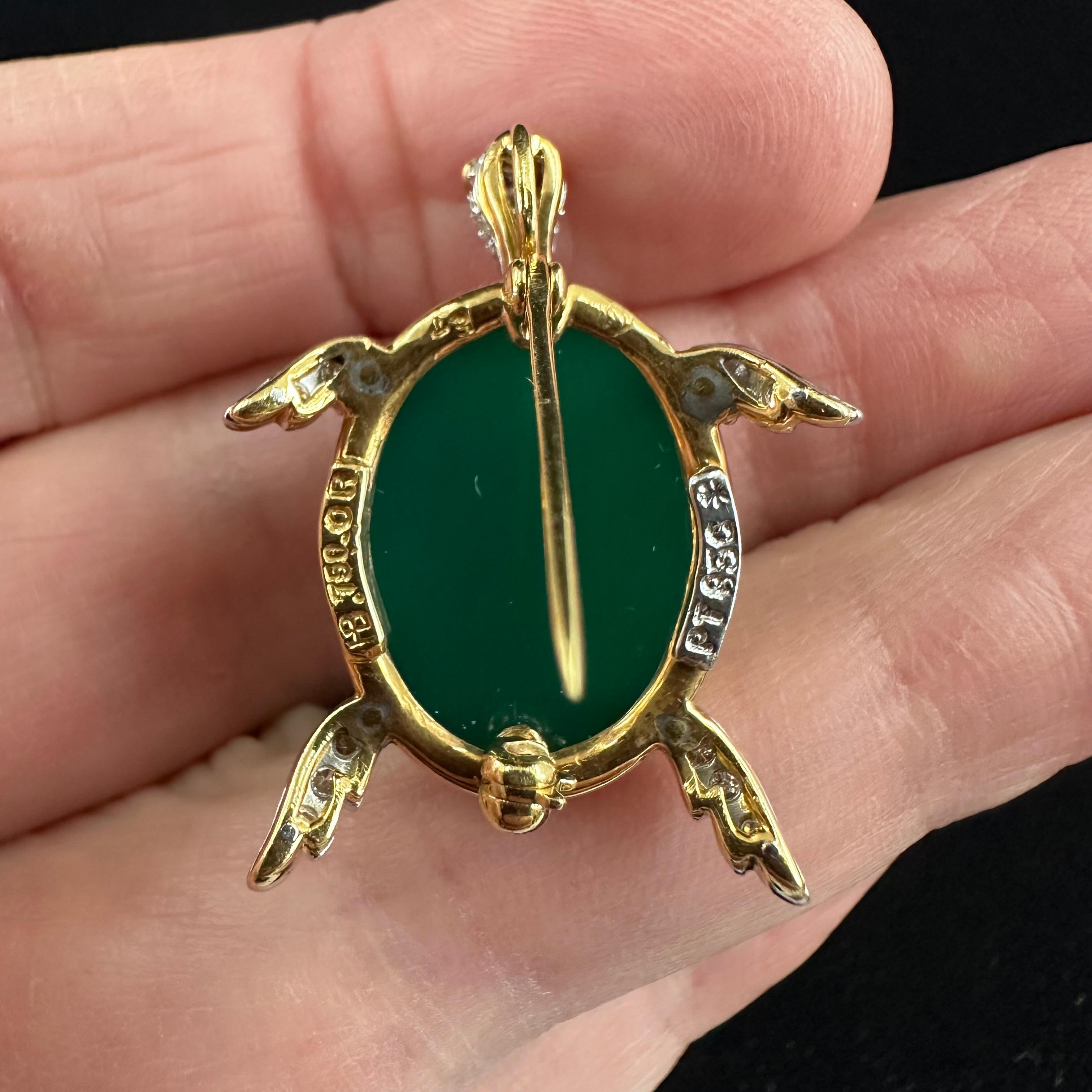 Hammerman Brothers Nephrite And Diamond Turtle 18k Gold PT950 Pendant  For Sale 5