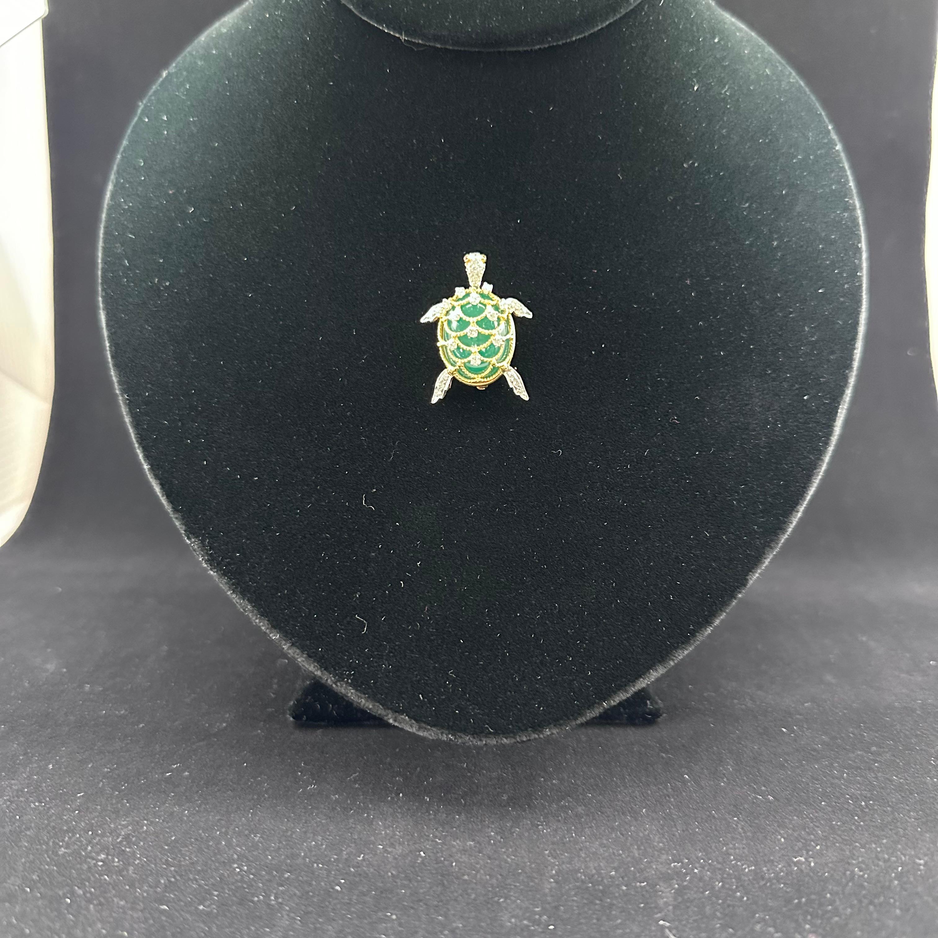 Hammerman Brothers Nephrite And Diamond Turtle 18k Gold PT950 Pendant  For Sale 10