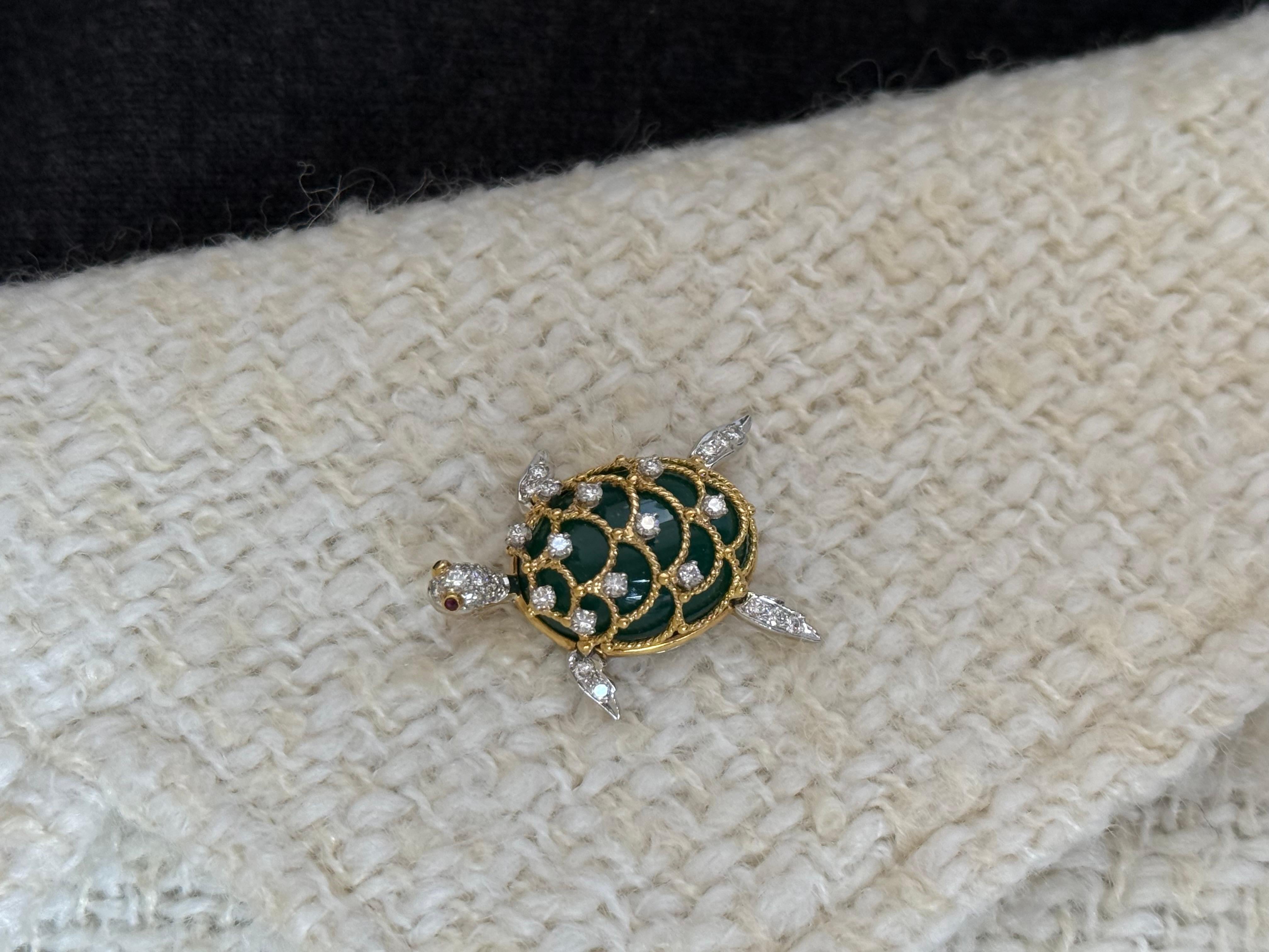 Hammerman Brothers Nephrit und Diamant Schildkröte 18k Gold PT950 Anhänger im Angebot 10