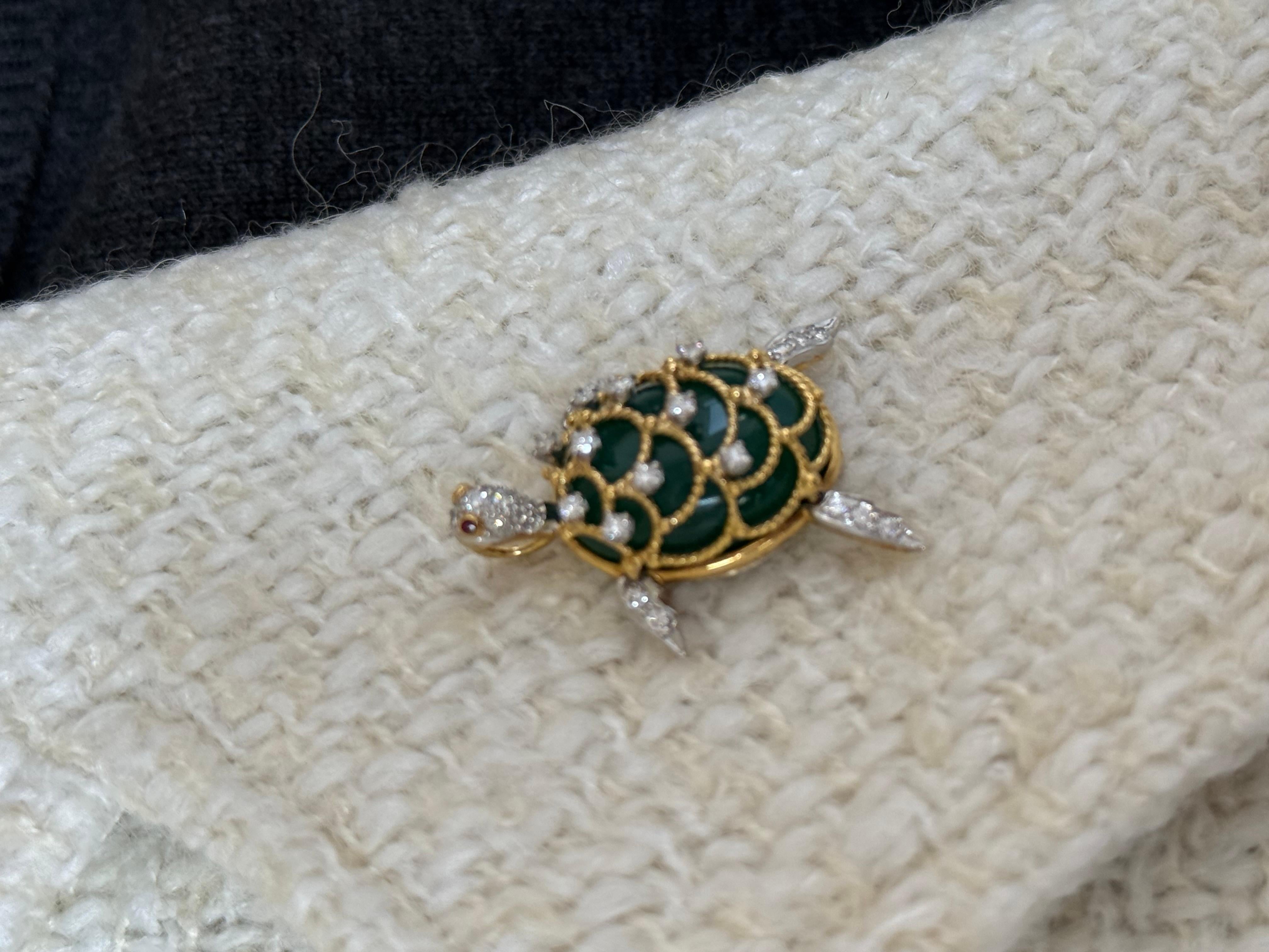 Hammerman Brothers Nephrit und Diamant Schildkröte 18k Gold PT950 Anhänger im Angebot 11