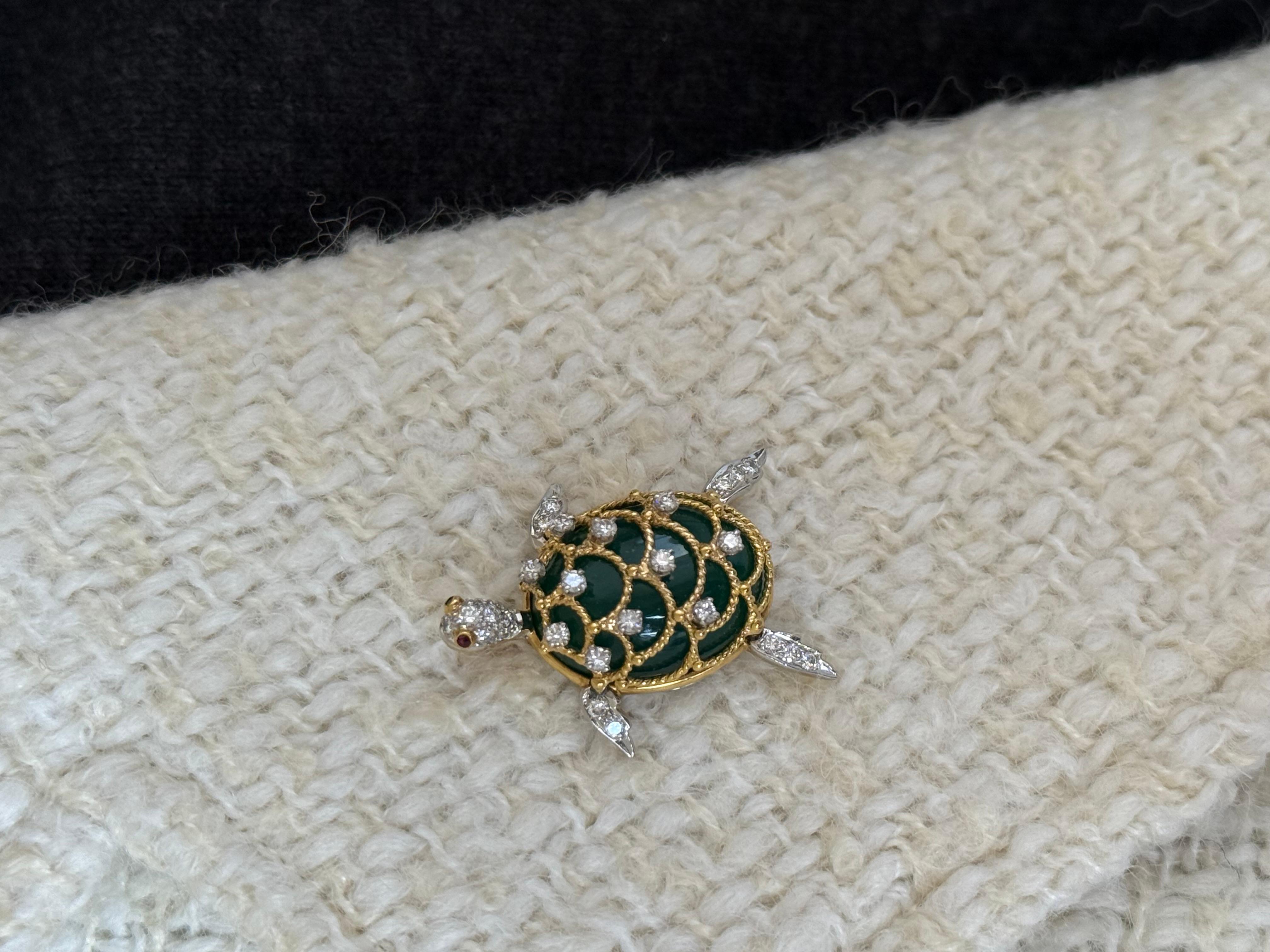 Hammerman Brothers Nephrit und Diamant Schildkröte 18k Gold PT950 Anhänger im Angebot 12