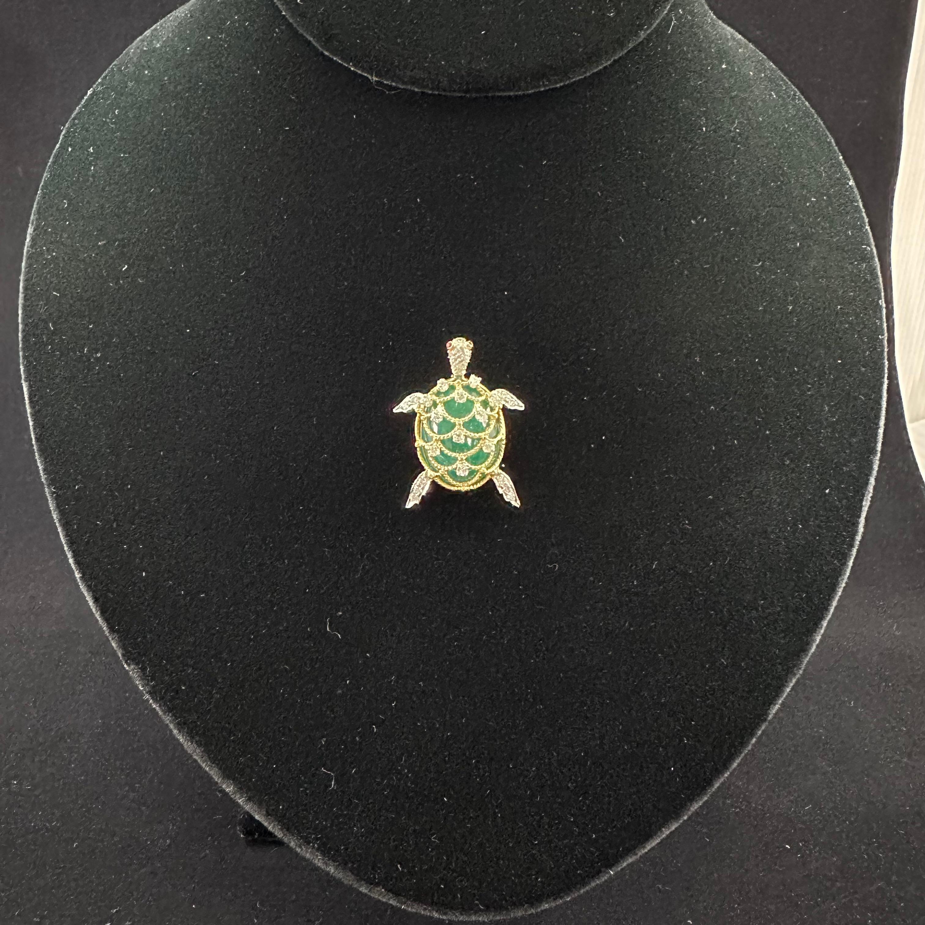 Brilliant Cut Hammerman Brothers Nephrite And Diamond Turtle 18k Gold PT950 Pendant  For Sale