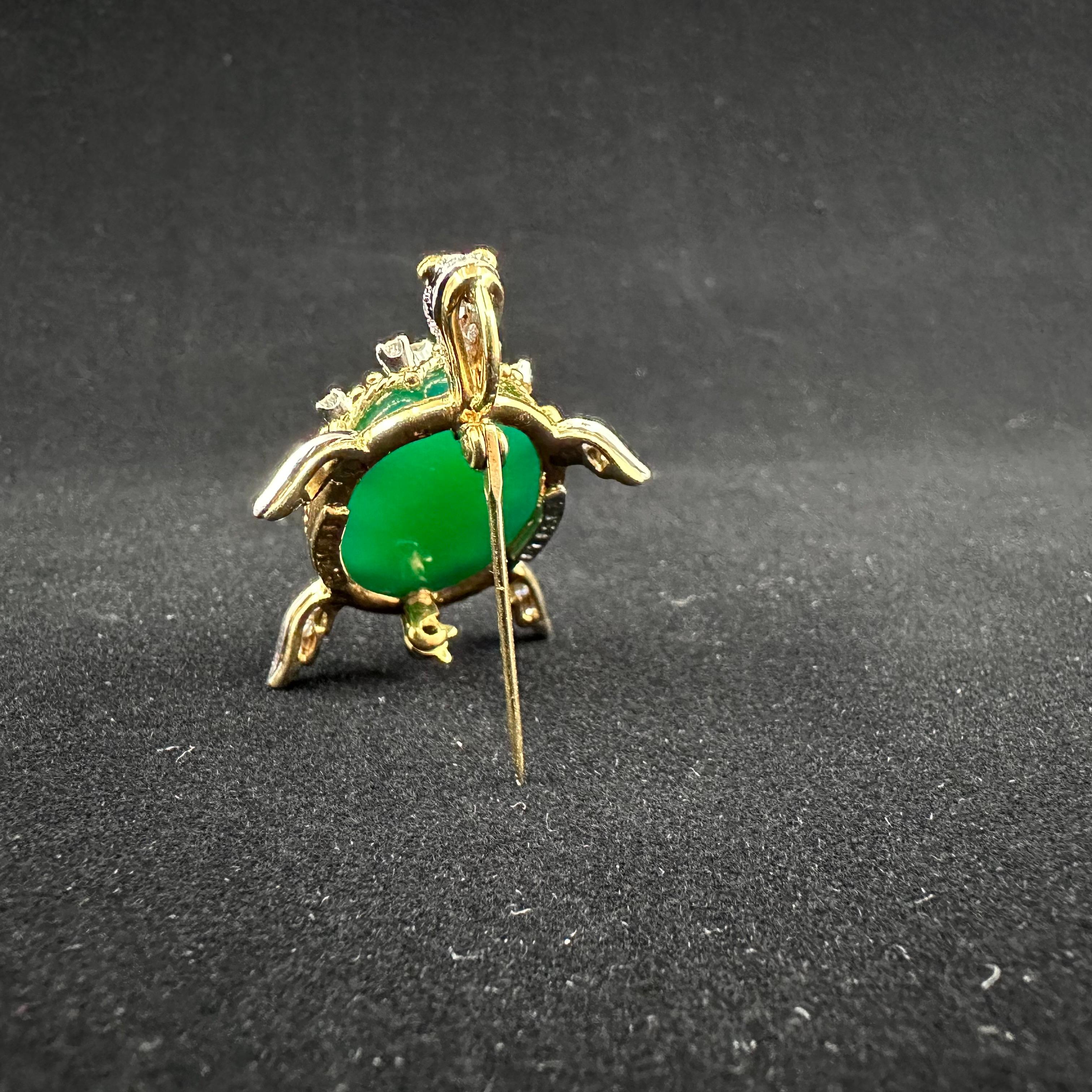 Hammerman Brothers Nephrite And Diamond Turtle 18k Gold PT950 Pendant  In Good Condition For Sale In Beverly Hills, CA