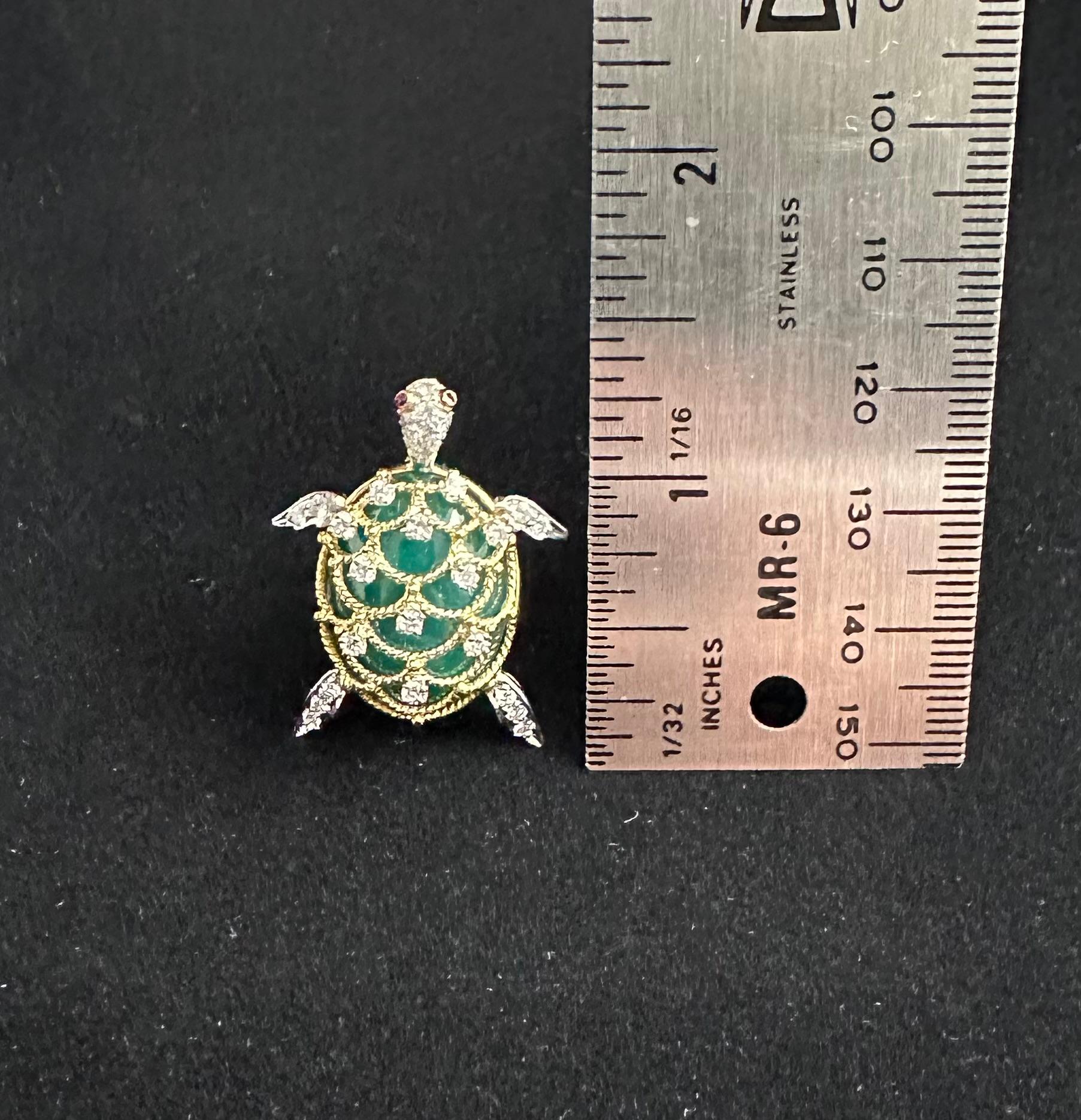 Hammerman Brothers Nephrite And Diamond Turtle 18k Gold PT950 Pendant  For Sale 1
